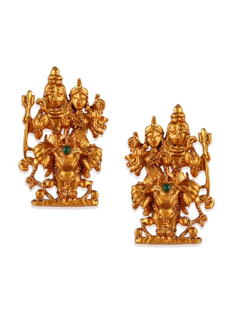 Women's Gold Plated Maa Laxmi Stone Studded Necklace With Earrrings