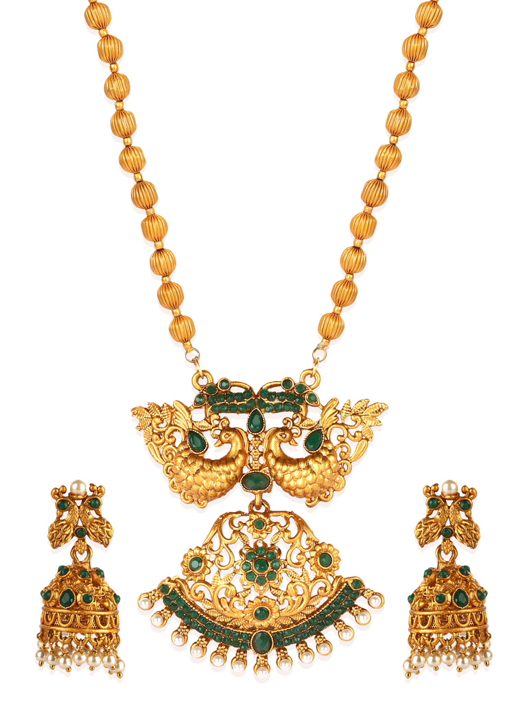 Women's Gold Plated Maa Laxmi Stone Studded Necklace With Earrrings