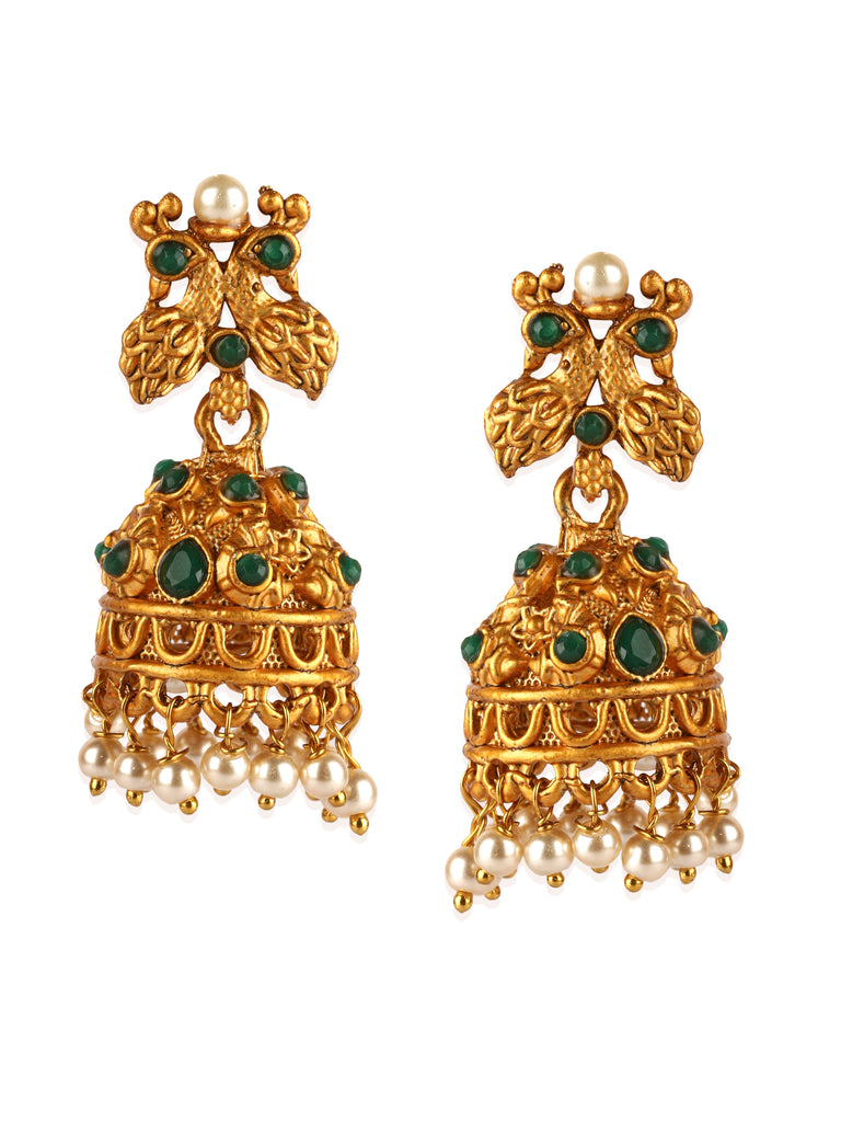 Women's Gold Plated Maa Laxmi Stone Studded Necklace With Earrrings