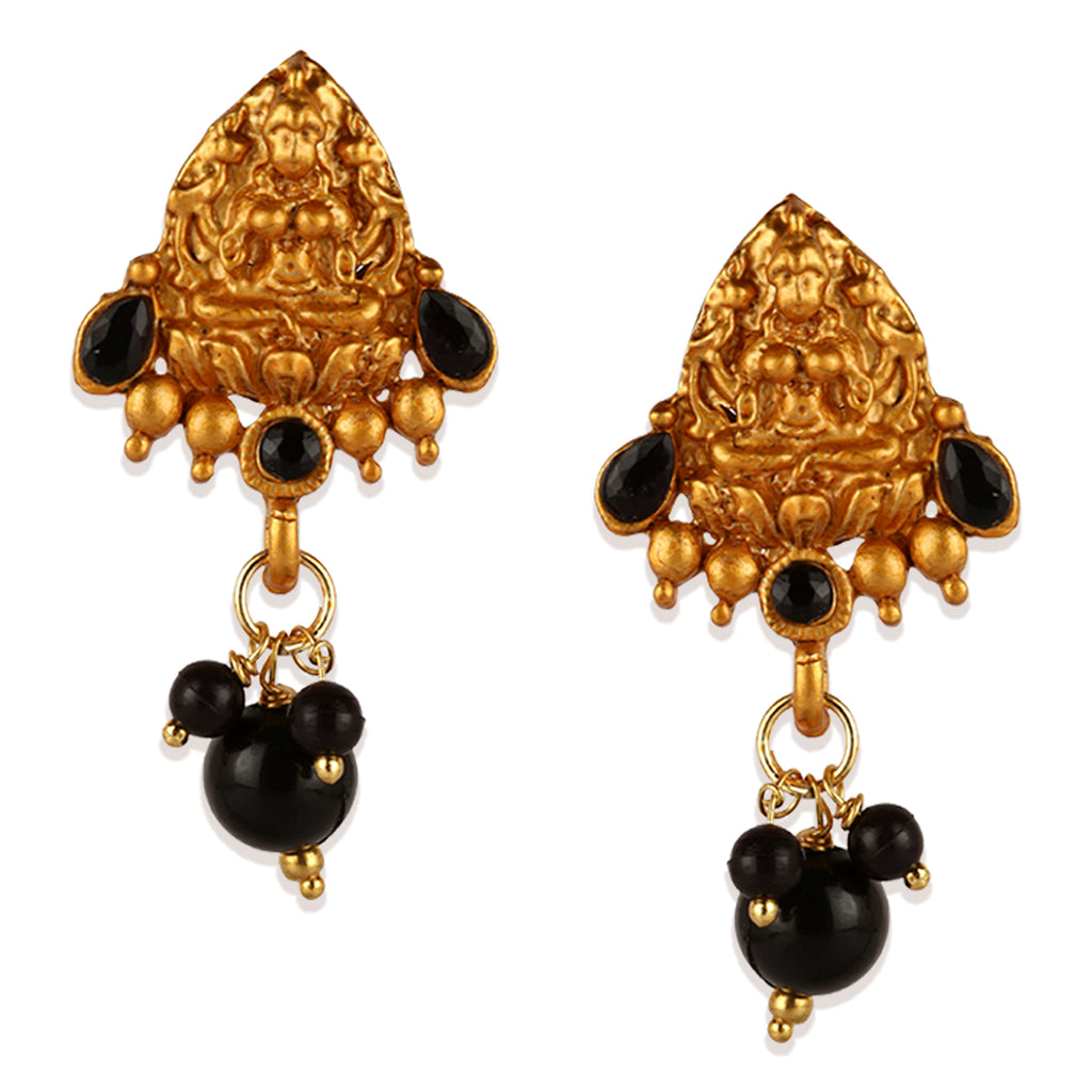 Women's Gold Plated Maa Laxmi Stone Studded Necklace With Earrrings