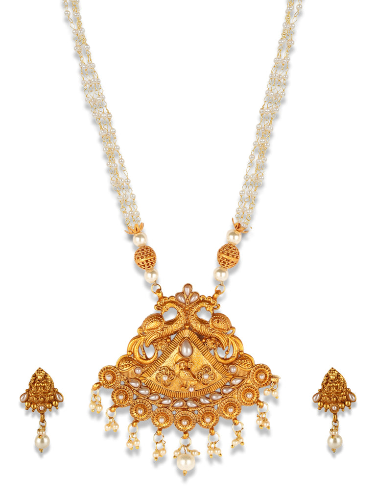 Women's Gold Plated Maa Laxmi Stone Studded Necklace With Earrrings