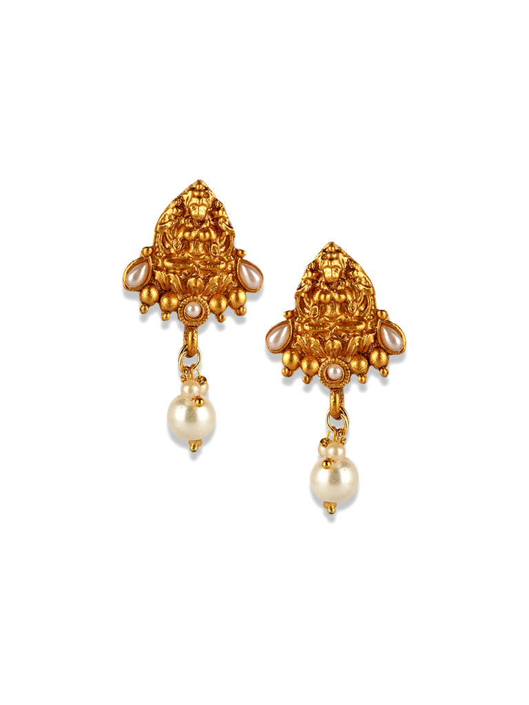 Women's Gold Plated Maa Laxmi Stone Studded Necklace With Earrrings