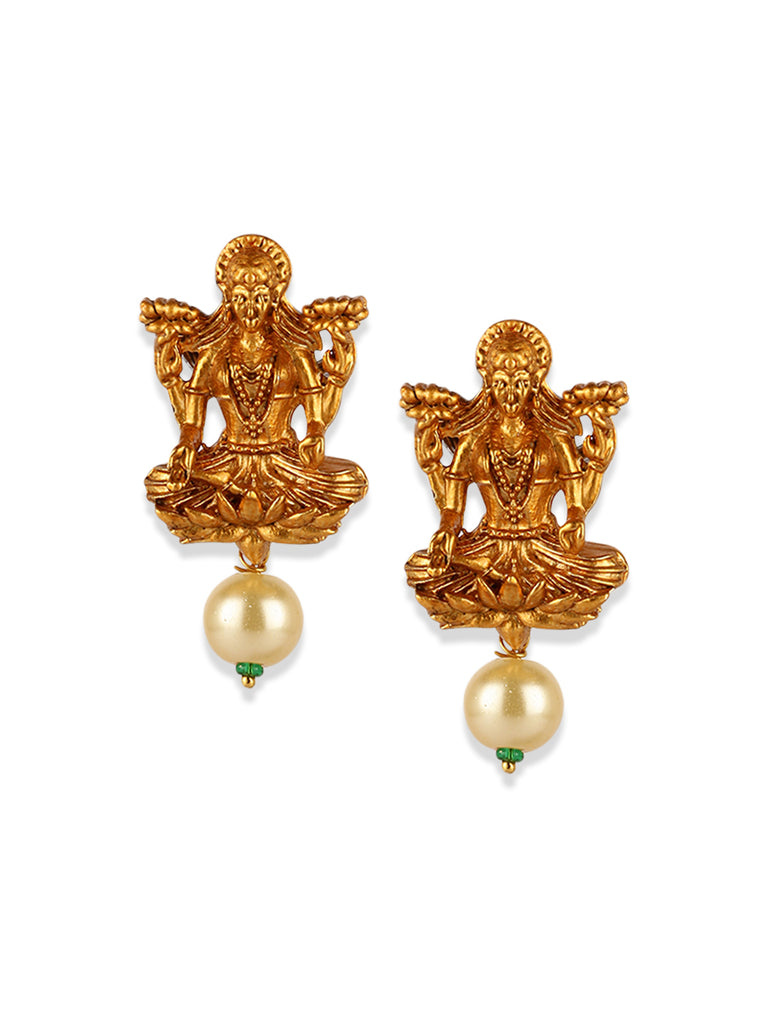 Women's Gold Plated Maa Laxmi Stone Studded Necklace With Earrrings