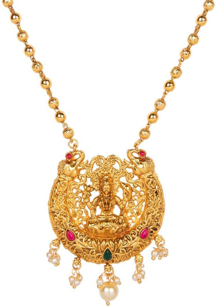 Women's Antique Matte Gold Finish White Stone Studded Temple Jewellery set