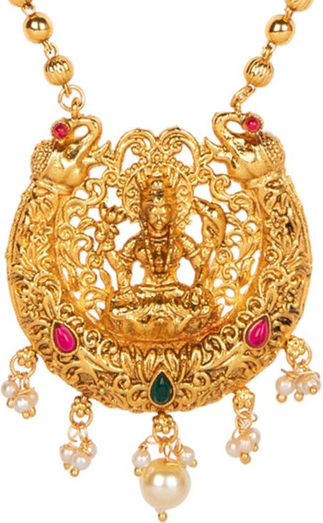 Women's Antique Matte Gold Finish White Stone Studded Temple Jewellery set
