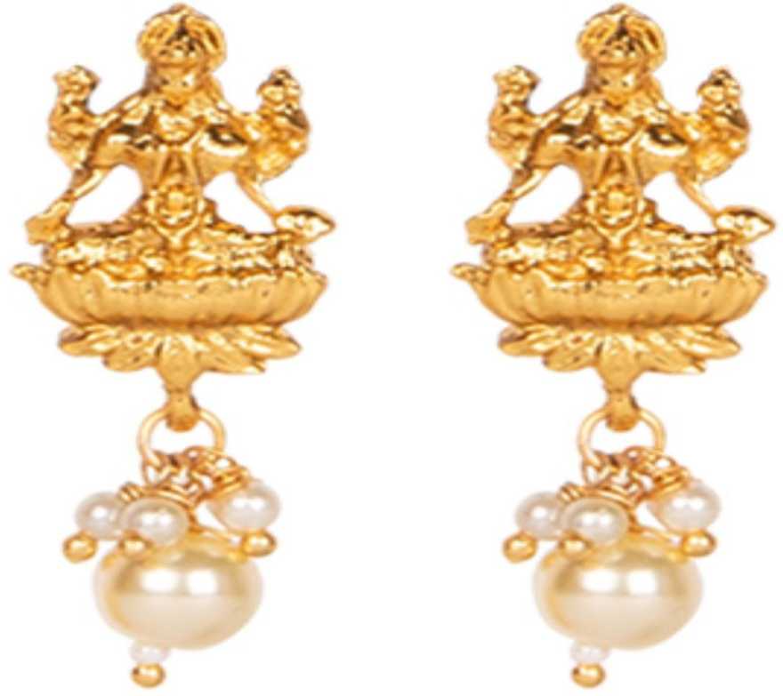 Women's Antique Matte Gold Finish White Stone Studded Temple Jewellery set