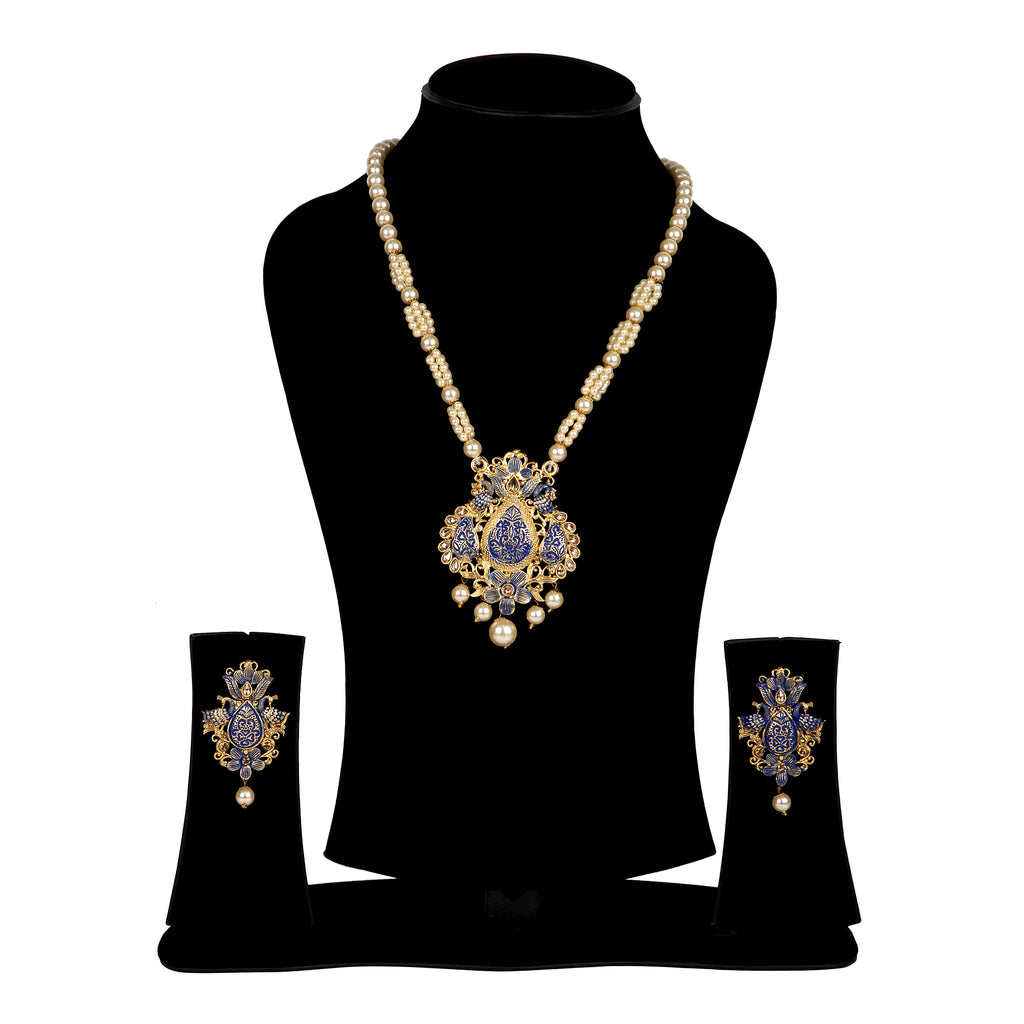 Women's Antique Matte Gold Finish Maroon Stone Studded Temple Jewellery set