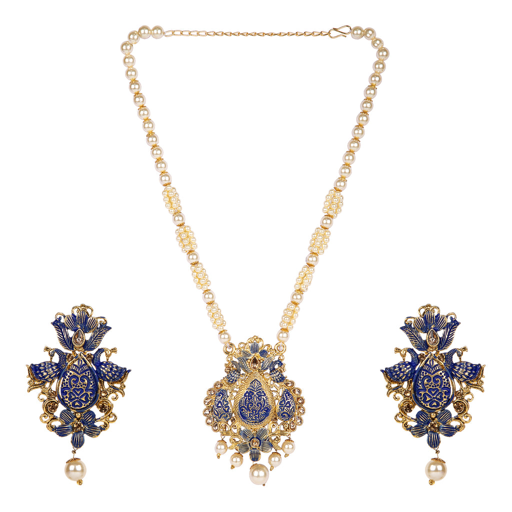 Women's Antique Matte Gold Finish Maroon Stone Studded Temple Jewellery set
