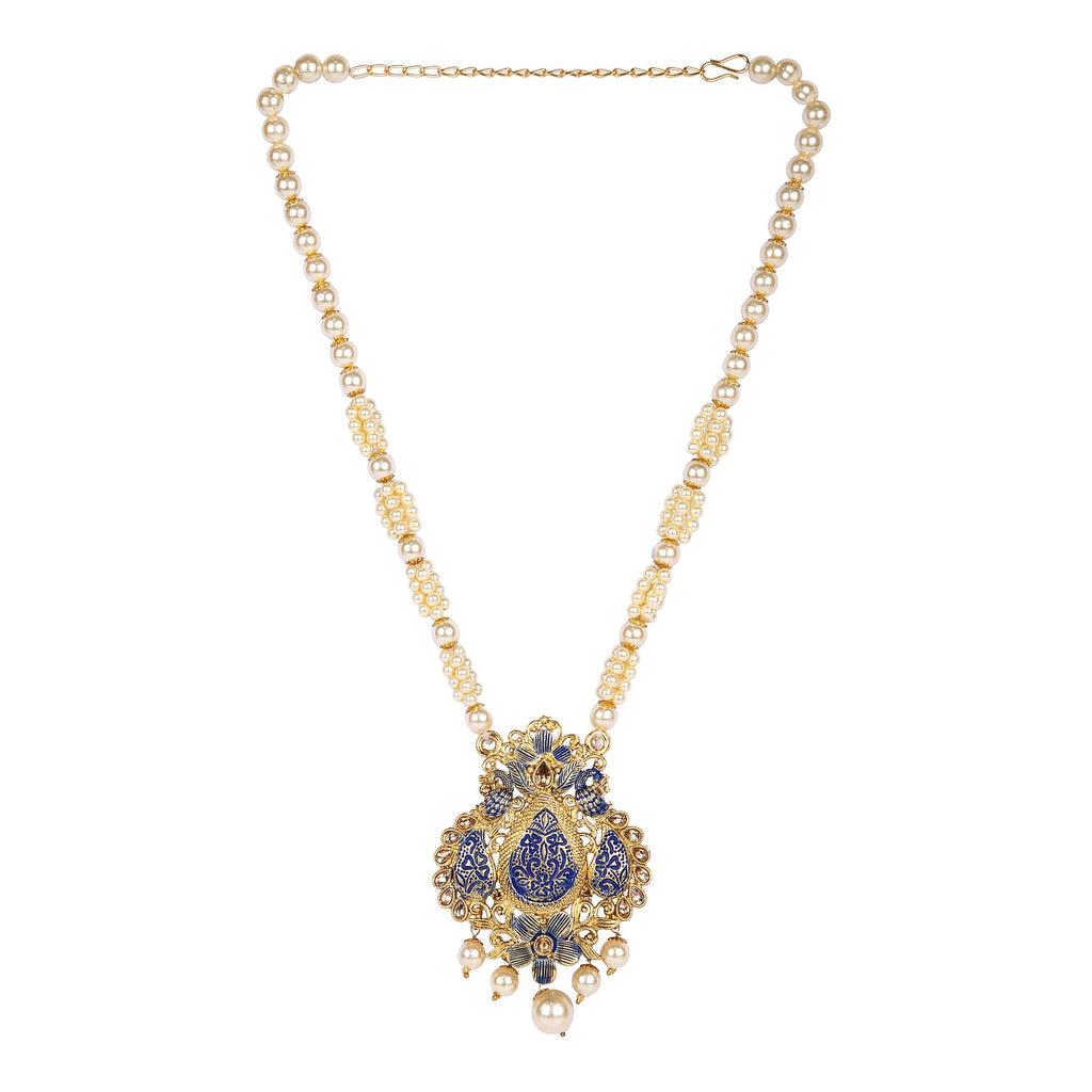 Women's Antique Matte Gold Finish Maroon Stone Studded Temple Jewellery set