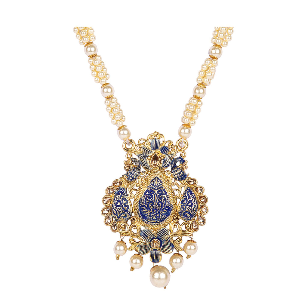 Women's Antique Matte Gold Finish Maroon Stone Studded Temple Jewellery set
