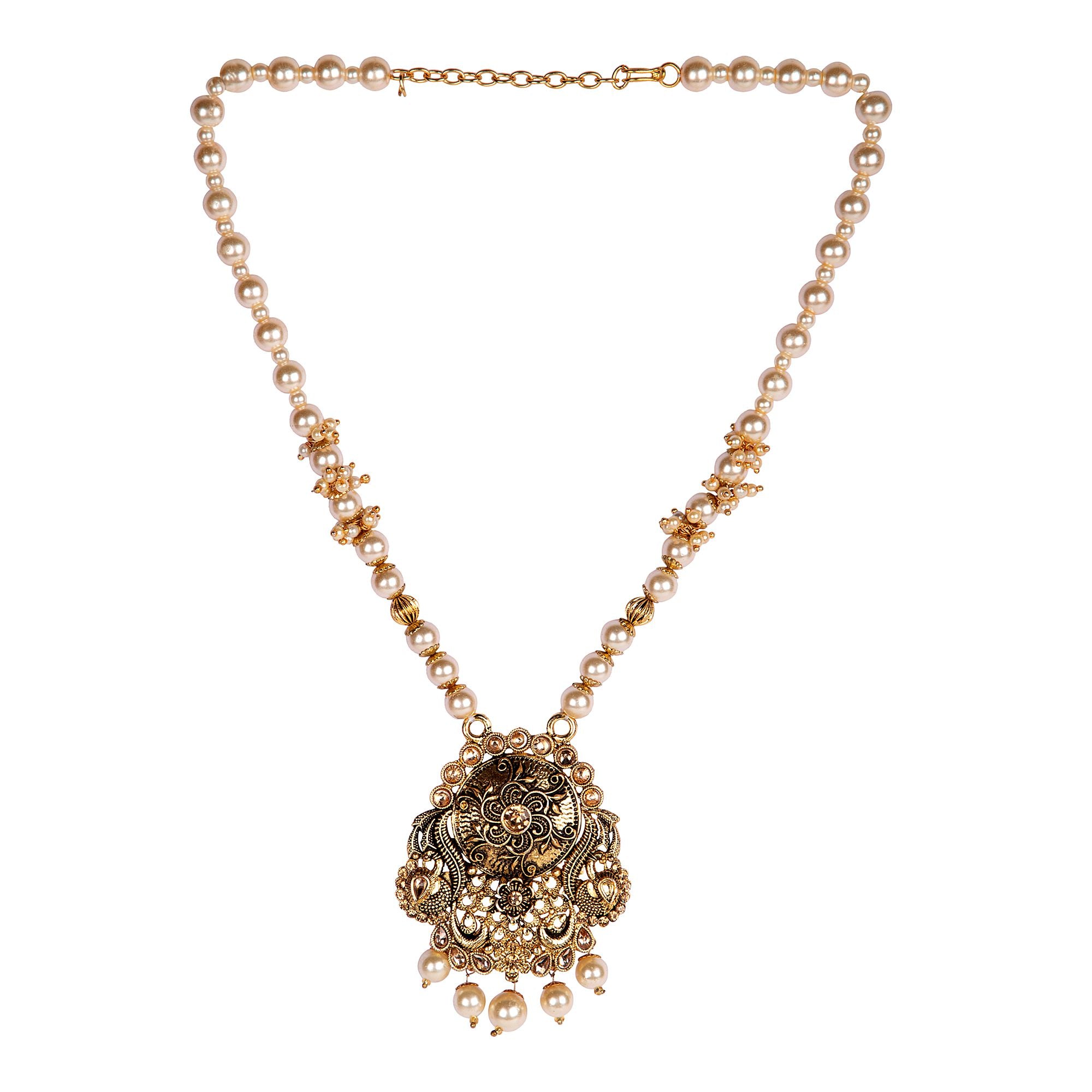 Women's Antique Matte Gold Finish Maroon Stone Studded Temple Jewellery set - Anikas Creation