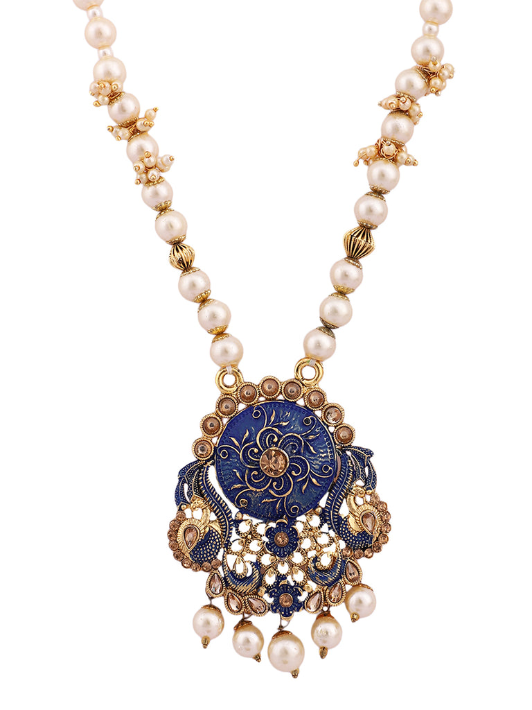 Women's Antique Matte Gold Finish Maroon Stone Studded Temple Jewellery set