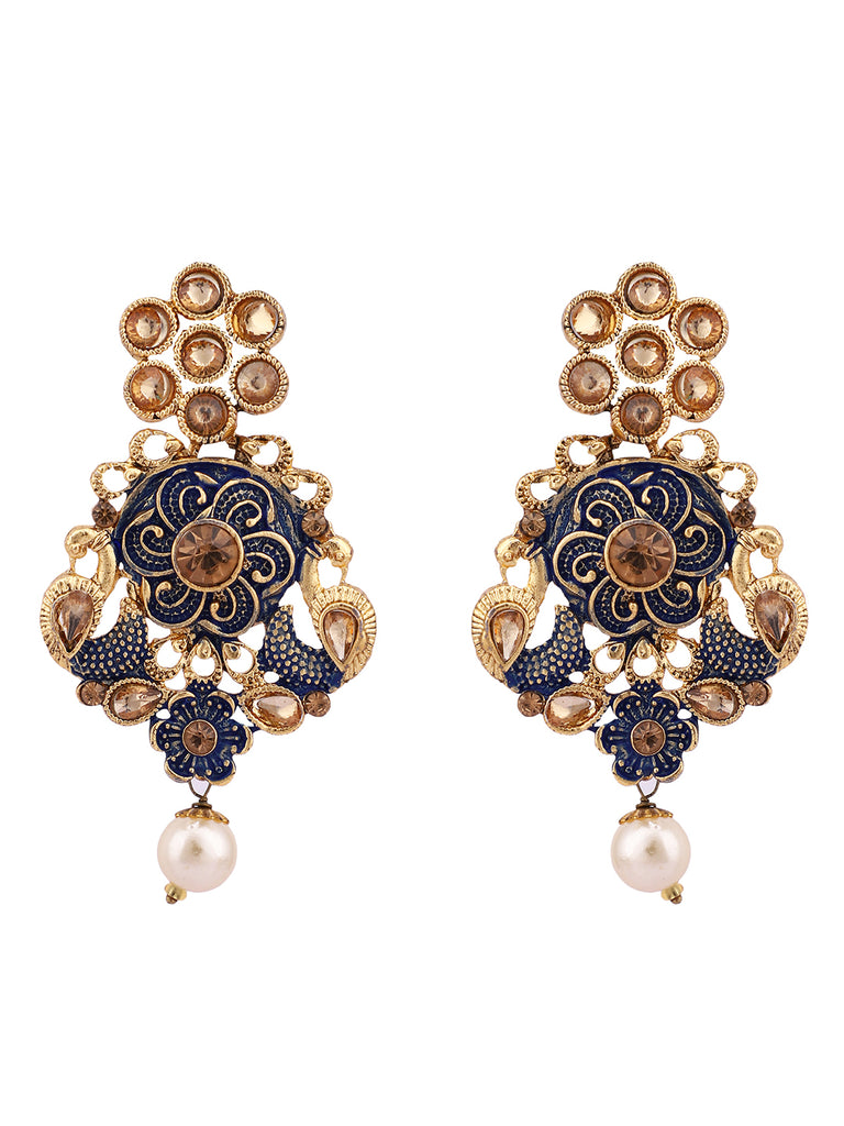 Women's Antique Matte Gold Finish Maroon Stone Studded Temple Jewellery set