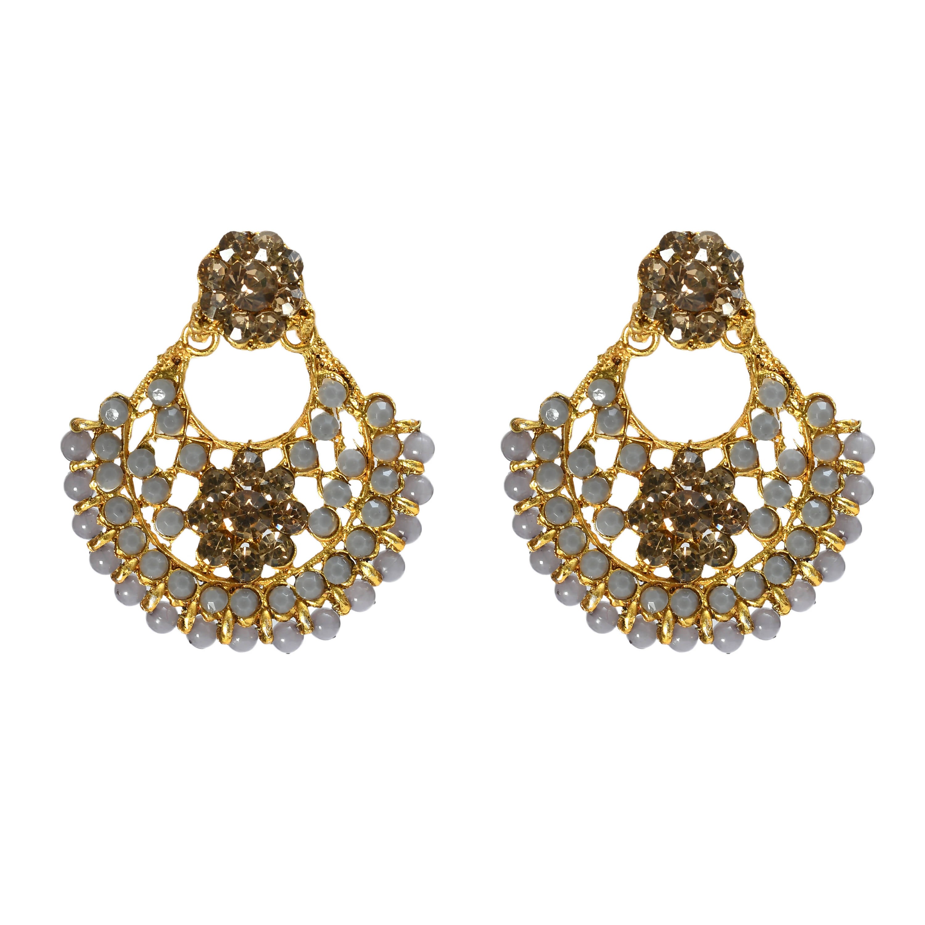 Kamal Johar Grey Color Pearls Necklace with Earrings & Tikka Mangalsutra Jkms_078
