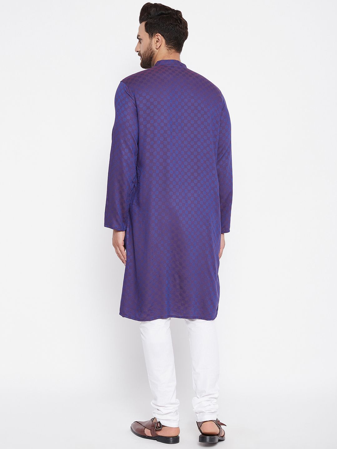 Men's Woven Design Purple Straight  Kurta - Even Apparels