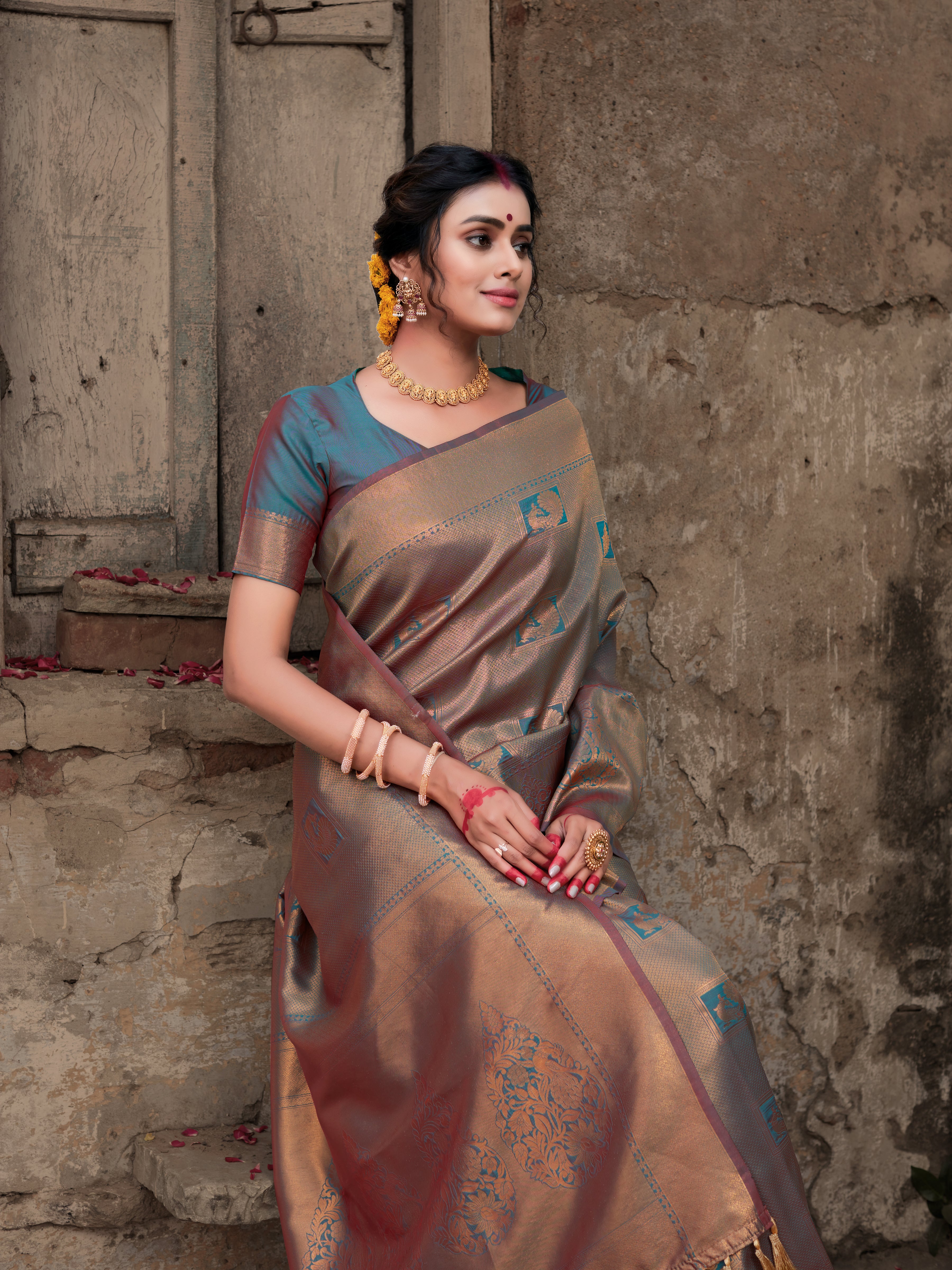 Women's Pure Kanjeevaram Silk Woven Saree Grey - Tasarika
