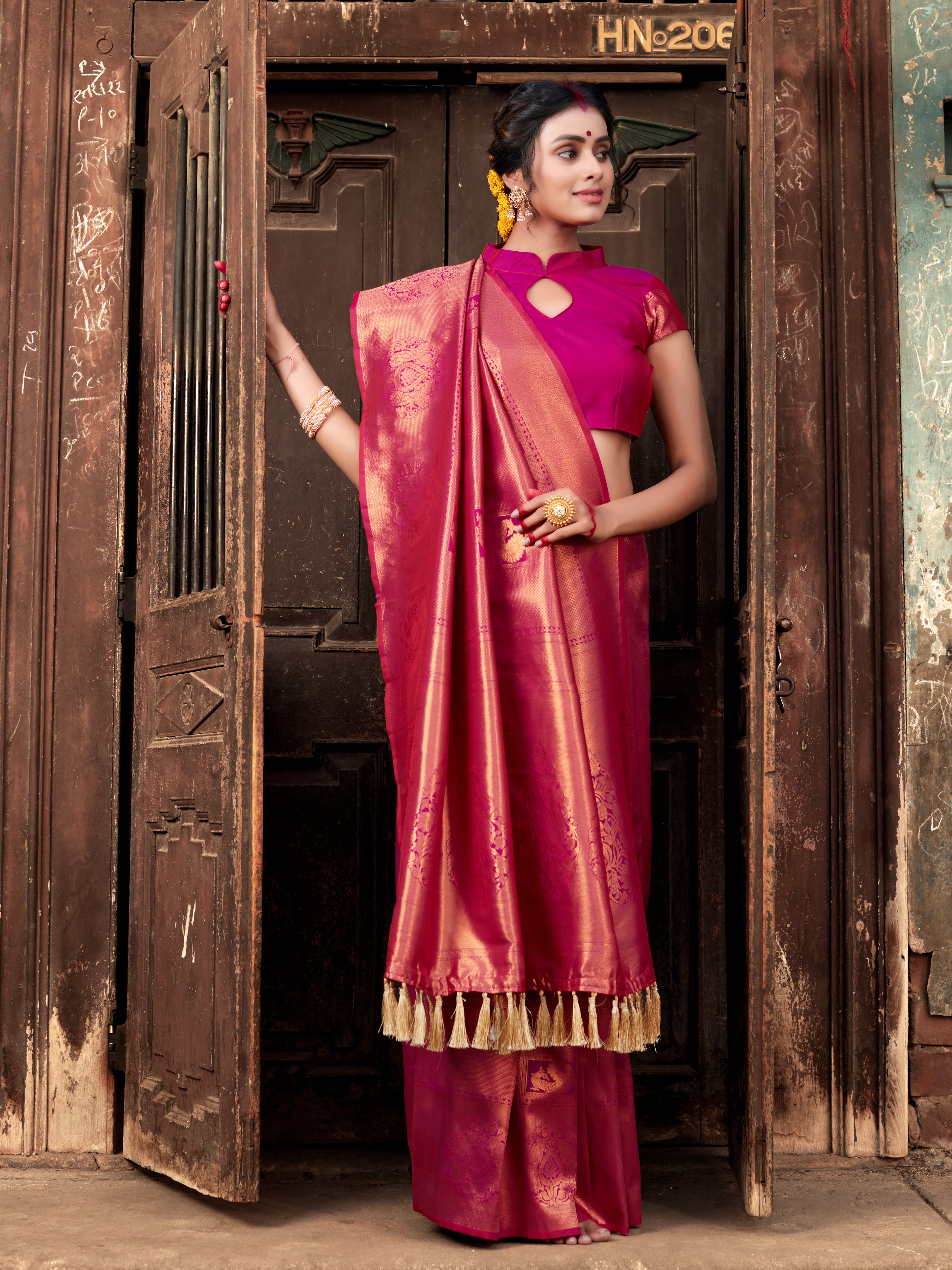 Women's Pure Kanjeevaram Silk Woven Saree Purple - Tasarika