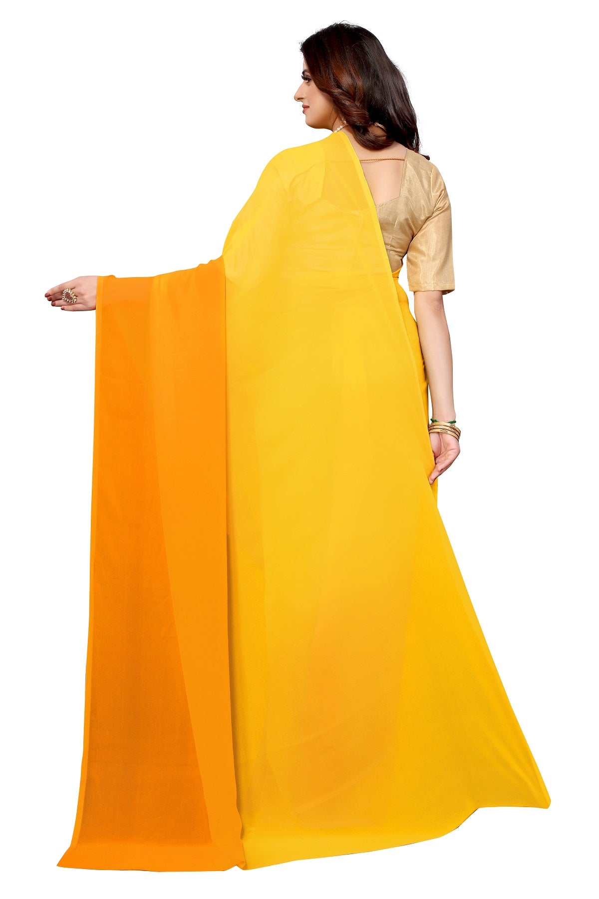 Women's Yellow Half N Half Georgette Saree - Vamika
