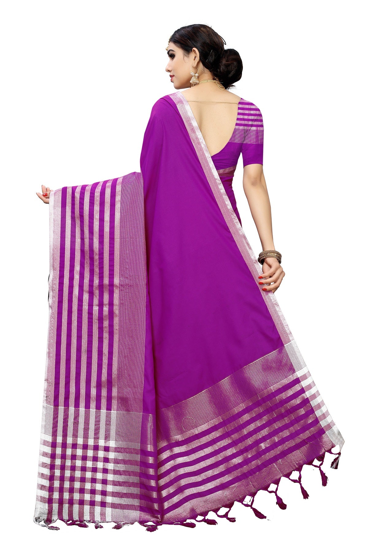 Women's Purple Cotton Silk Weaving Saree - Vamika