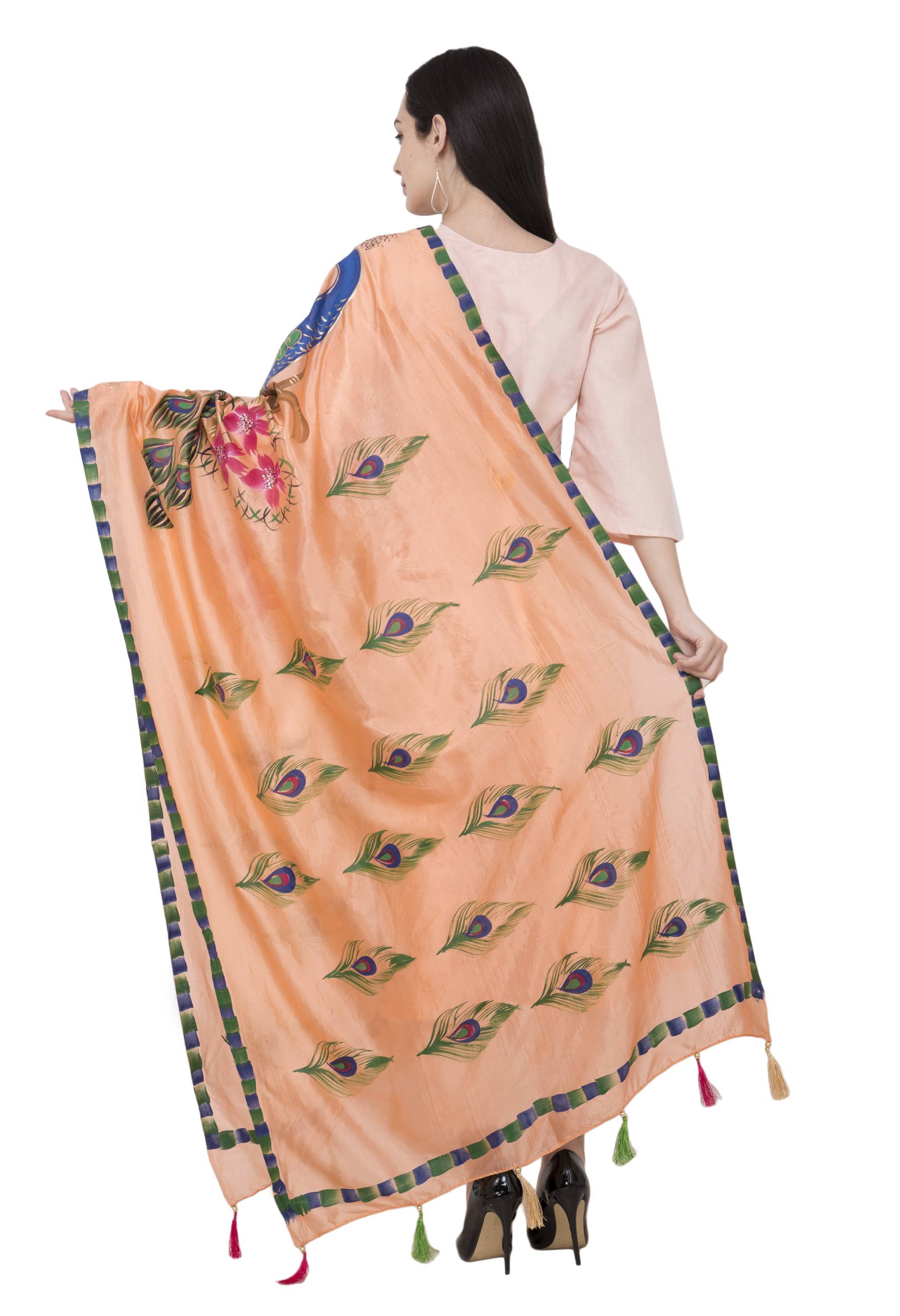 A R Silk Silk Peacock Multi Fancy Dupatta Color PEACH Dupatta or Chunni