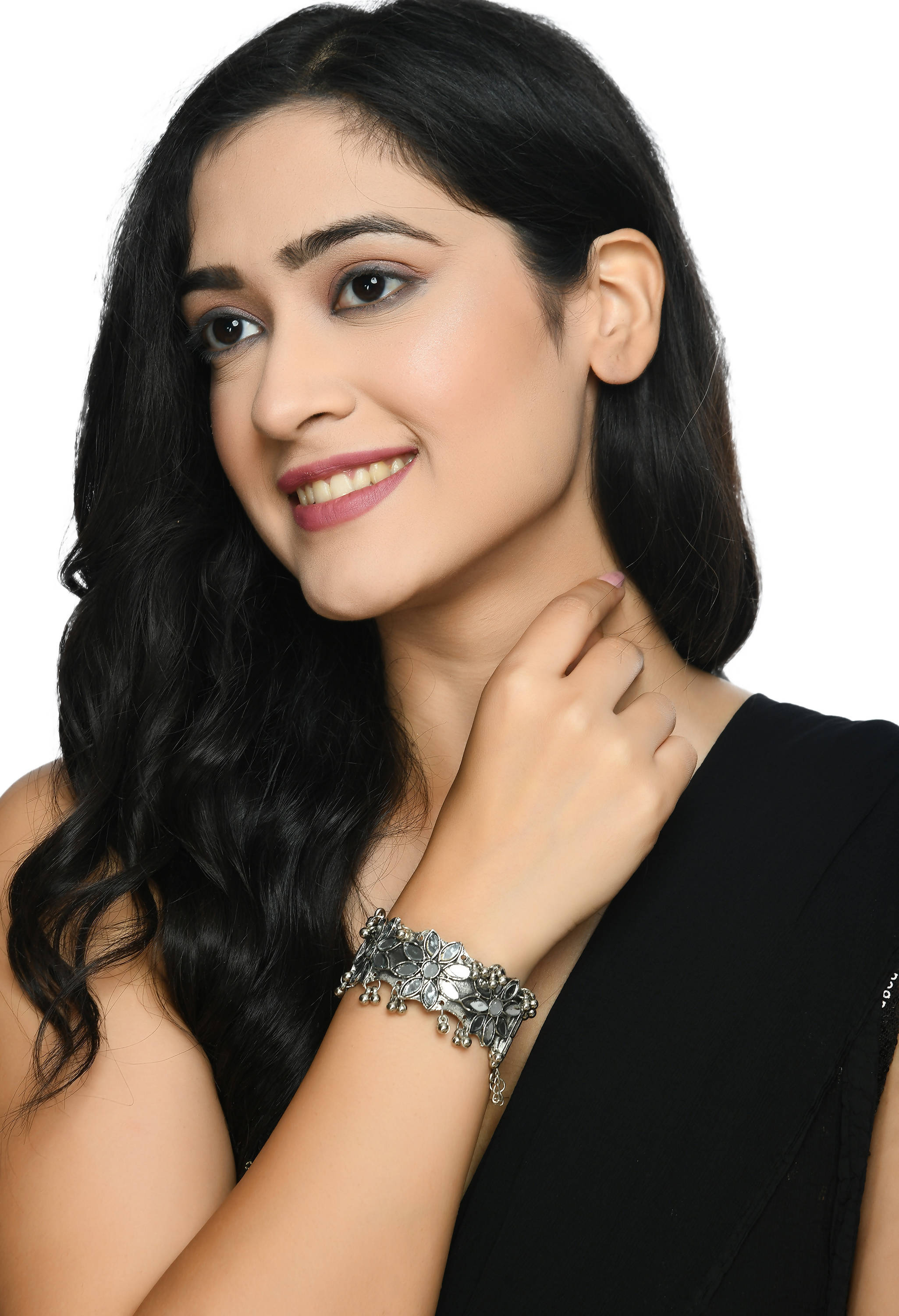 Johar Kamal Silver color Oxidized Bracelet with mirror design