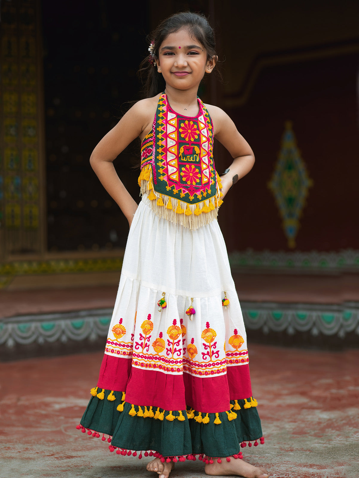 Girl's Traditional Gujarati Embroidered Navratri Baby/Girls Crop Top & Choli - HALEMONS