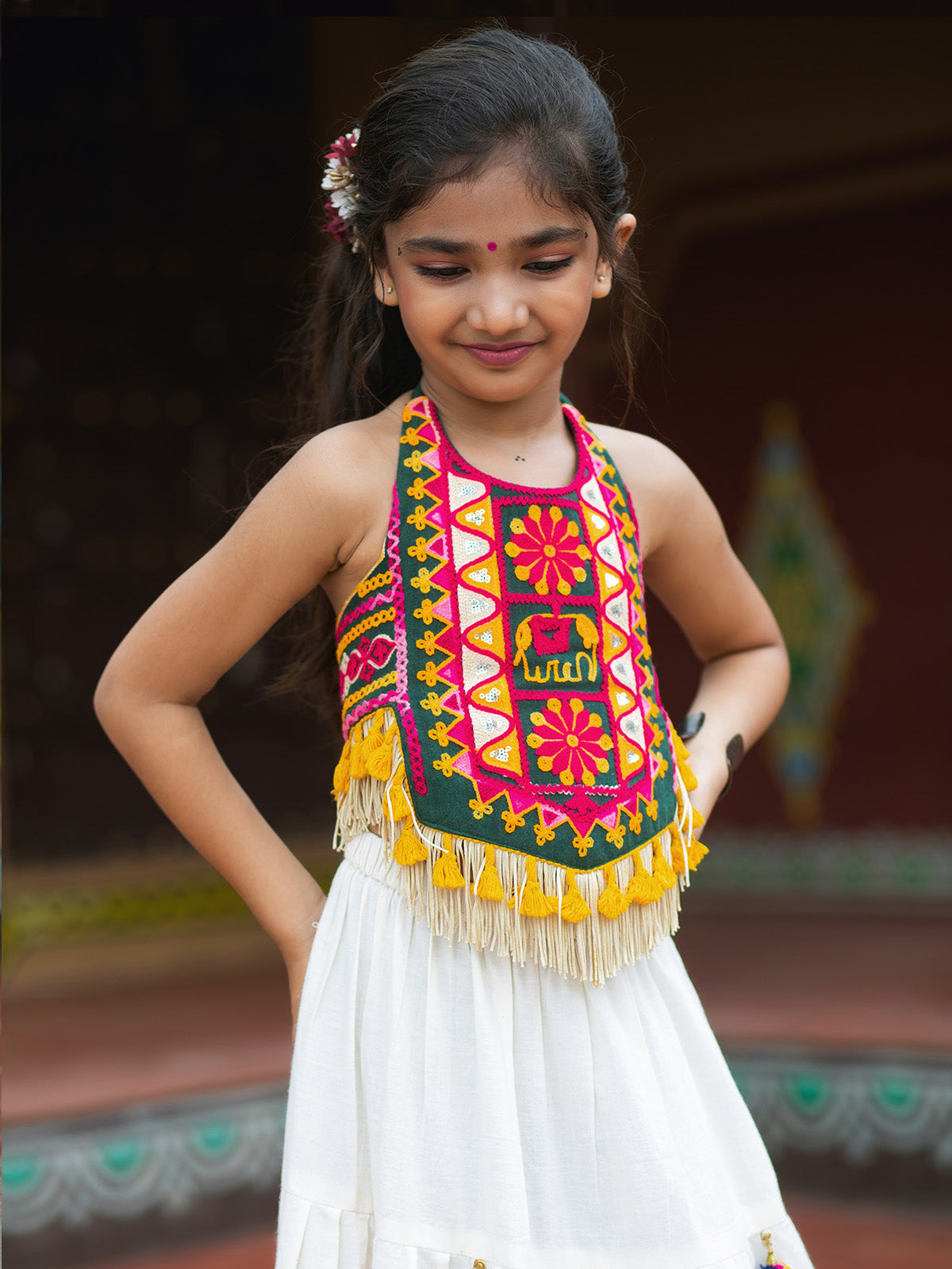 Girl's Traditional Gujarati Embroidered Navratri Baby/Girls Crop Top & Choli - HALEMONS