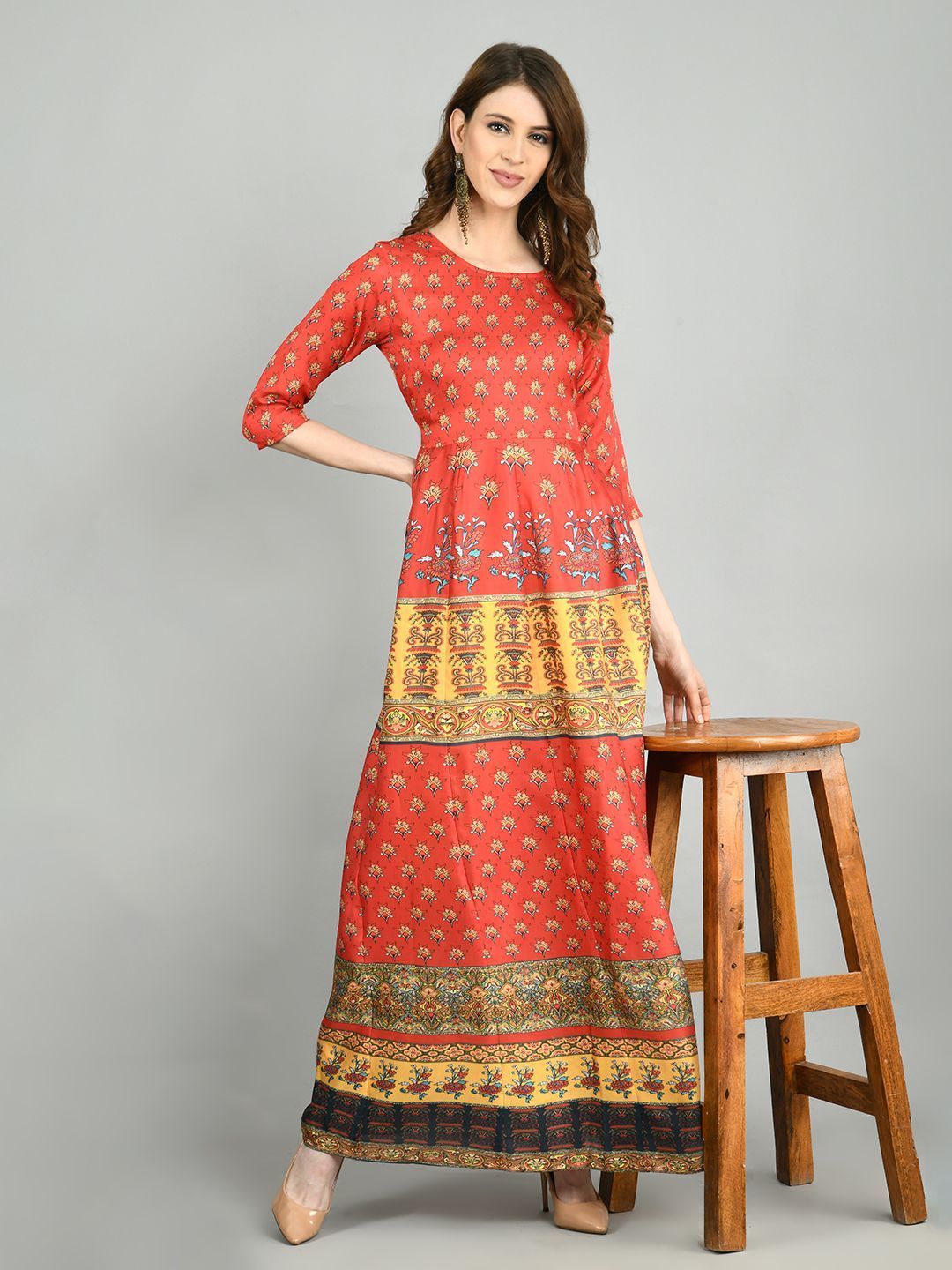 Women Red Cotton Printed Dress by Myshka (1 Pc Set)