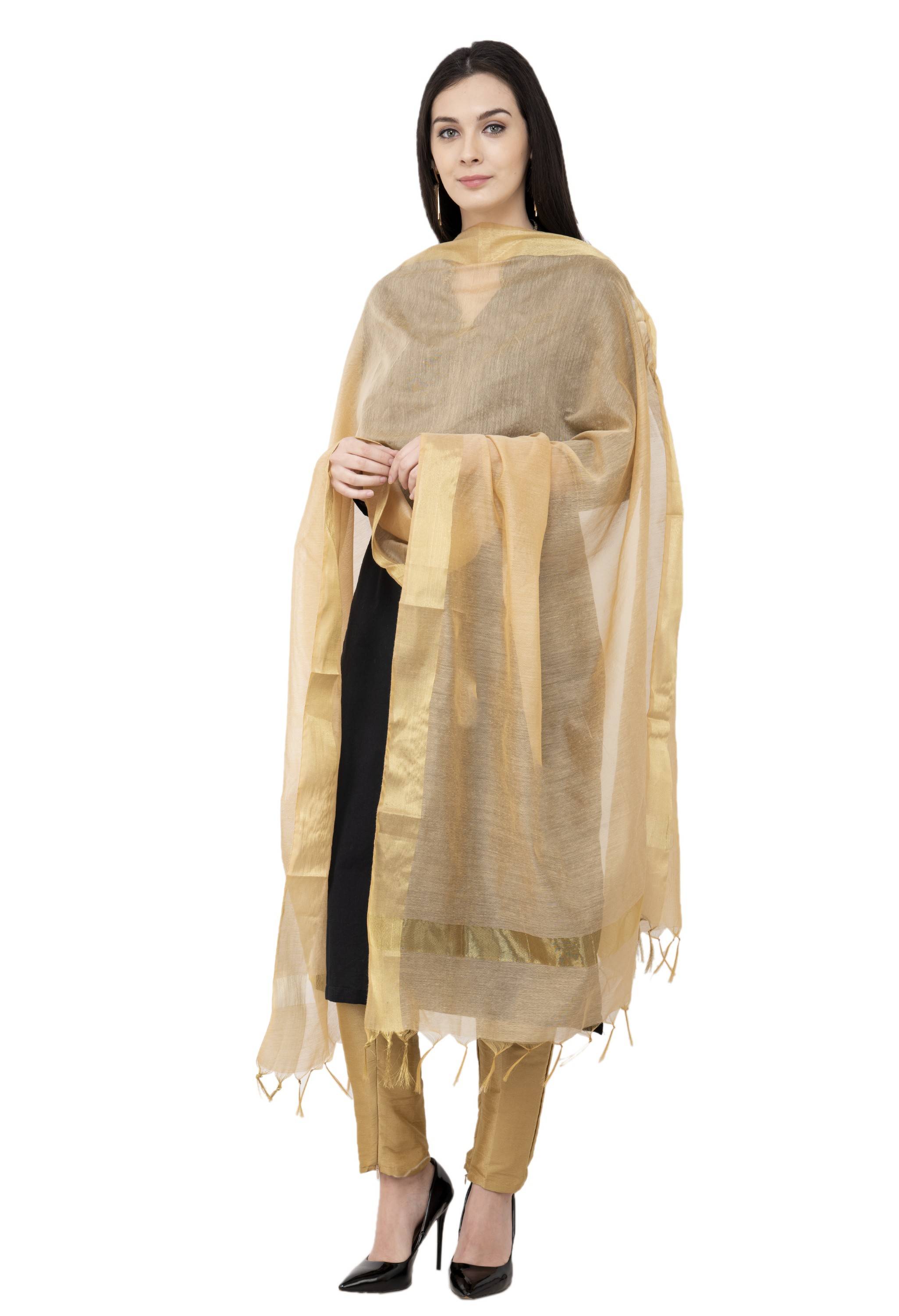 A R SILK Golden Color Fancy Silk Dupattas and Chunnis