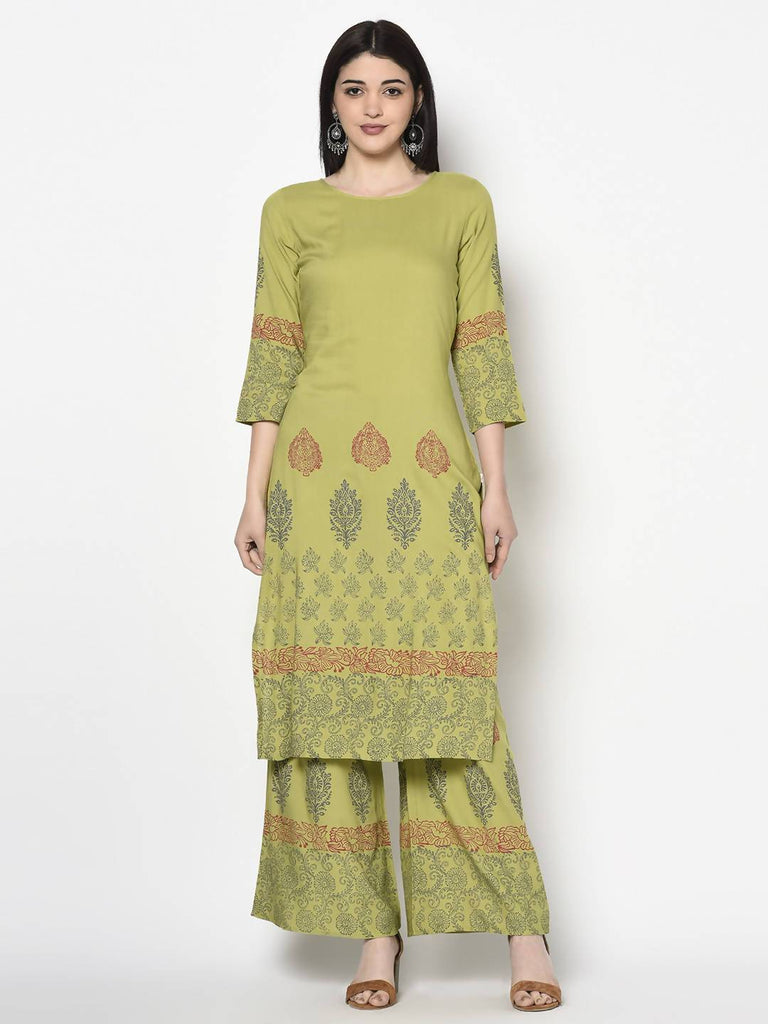 Women's Rayon Block print straight kurta Palazzo se