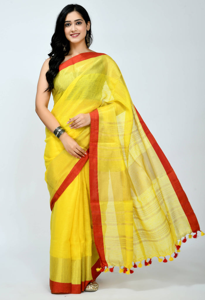 Women's Linen Yellow Color Saree Mfsaree_028