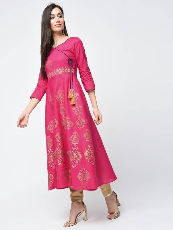 Women's Block Printed Angrakha Kurta