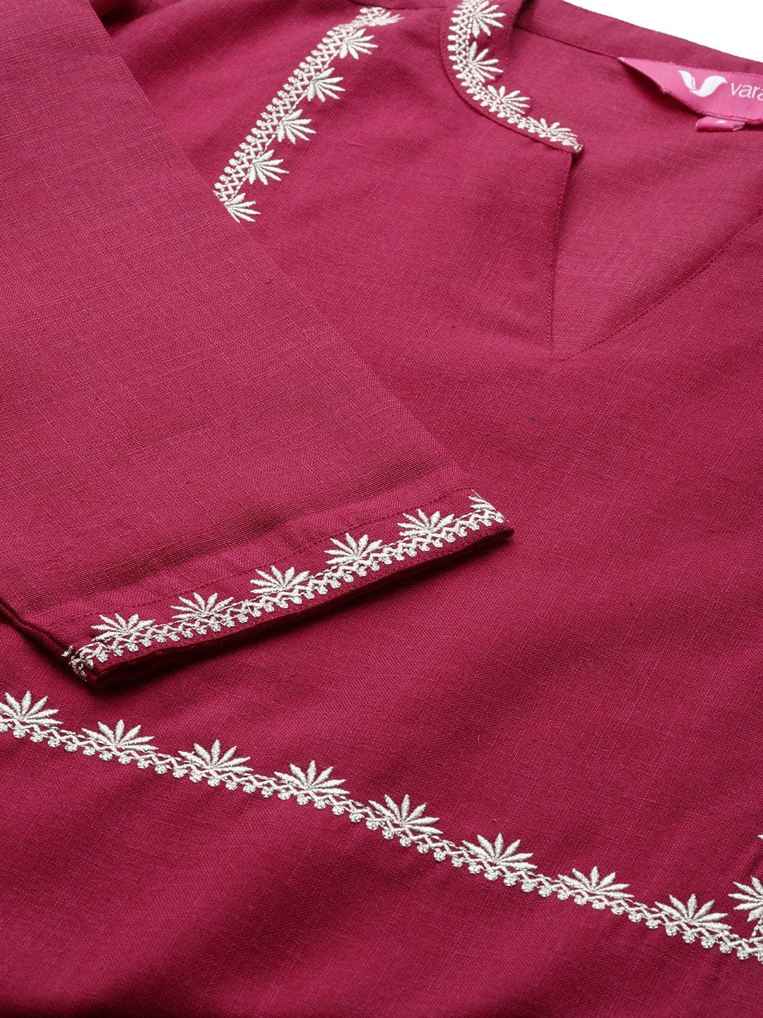 Women's Fuchsia Floral Zari Embroidered Straight Kurta - Varanga