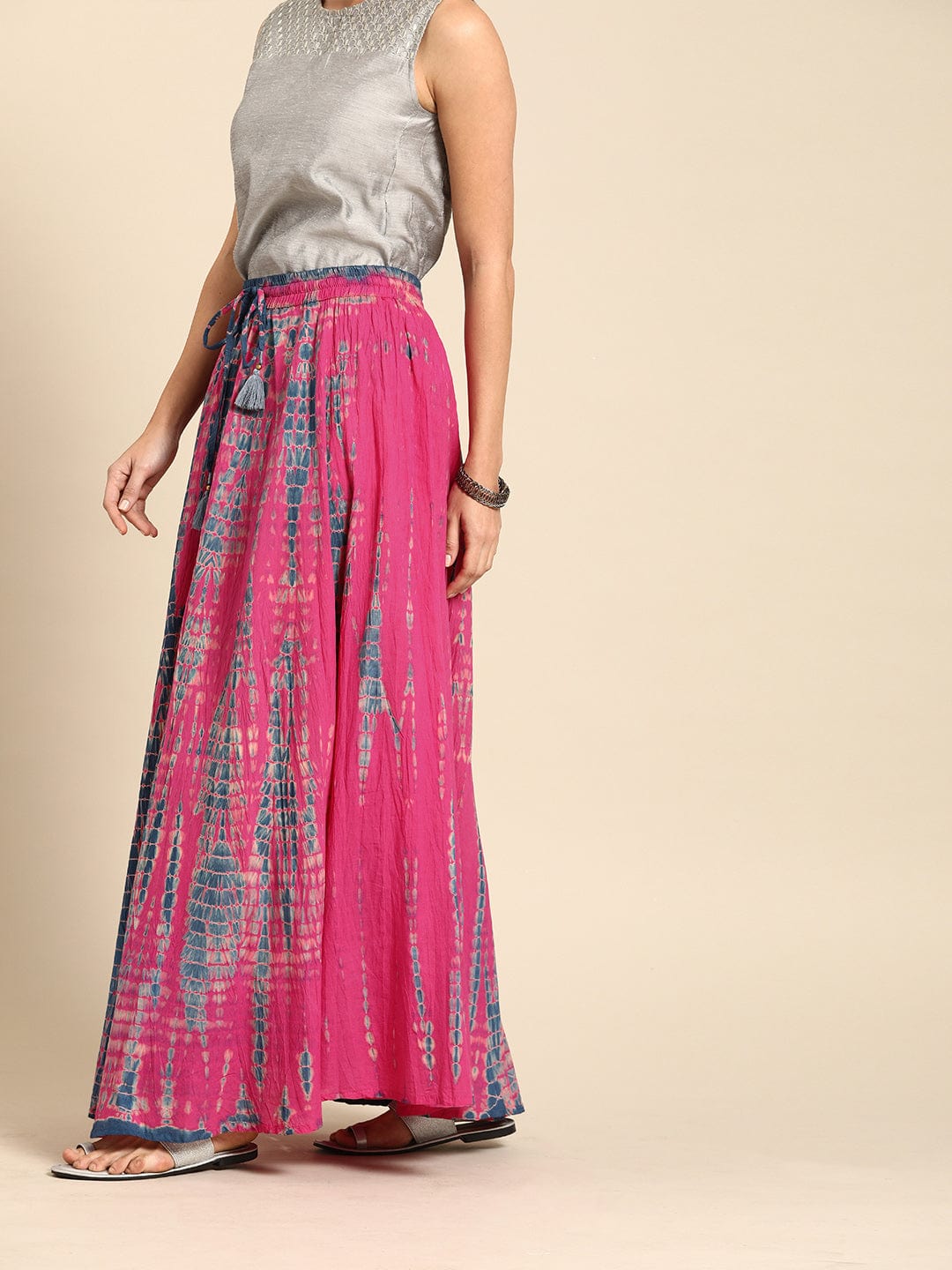Women's Pink and Blue Dyed Maxi Flared Skirt - Varanga