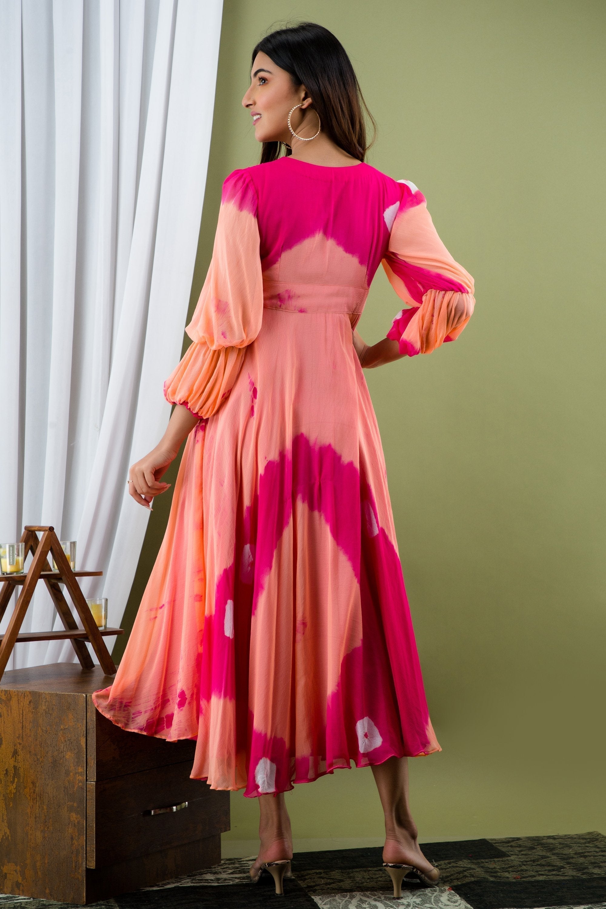 Buy Women's Peach and Pink Tie Dye A-Line Fit and Flare Maxi Dress - SARAS THE LABEL | Trendia Peach / M