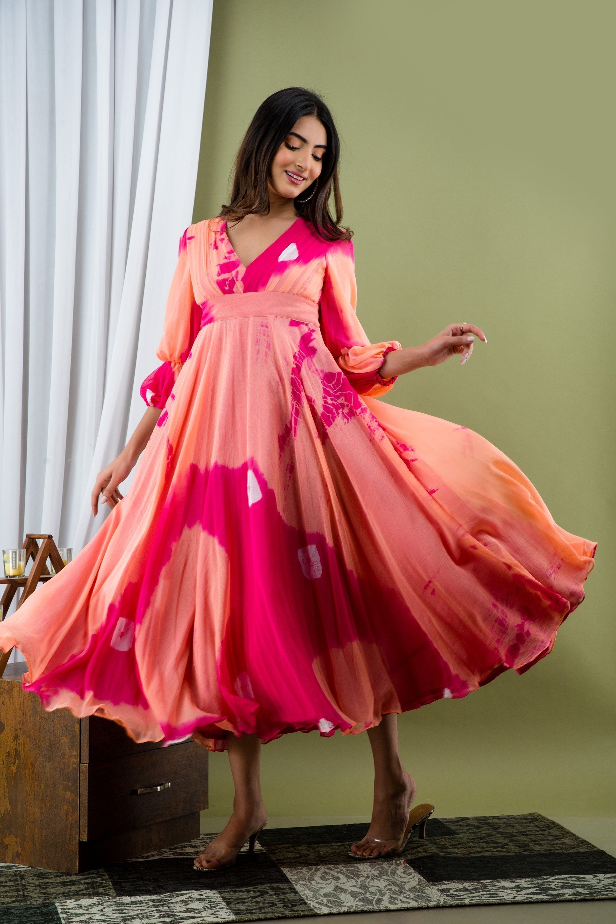 Buy Women's Peach and Pink Tie Dye A-Line Fit and Flare Maxi Dress - SARAS THE LABEL | Trendia M / Peach | Trendia Global Buy Women's Peach and Pink Tie Dye A-Line Fit and Flare Maxi Dress - SARAS THE LABEL | Trendia M / Peach | Trendia Global