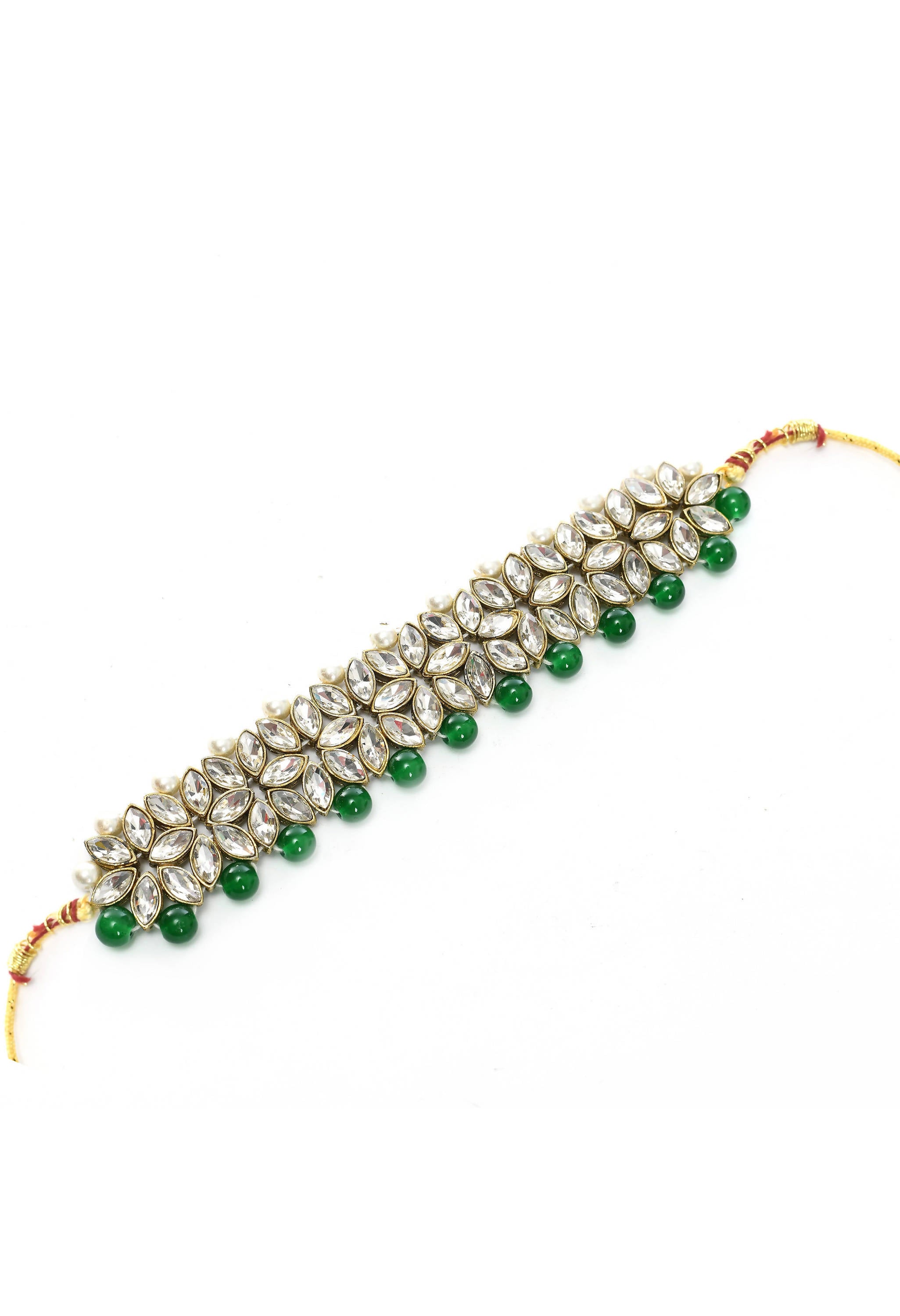 Johar Kamal Golden Plated with stone and green Pearls Necklace Combo Set Jkms_127