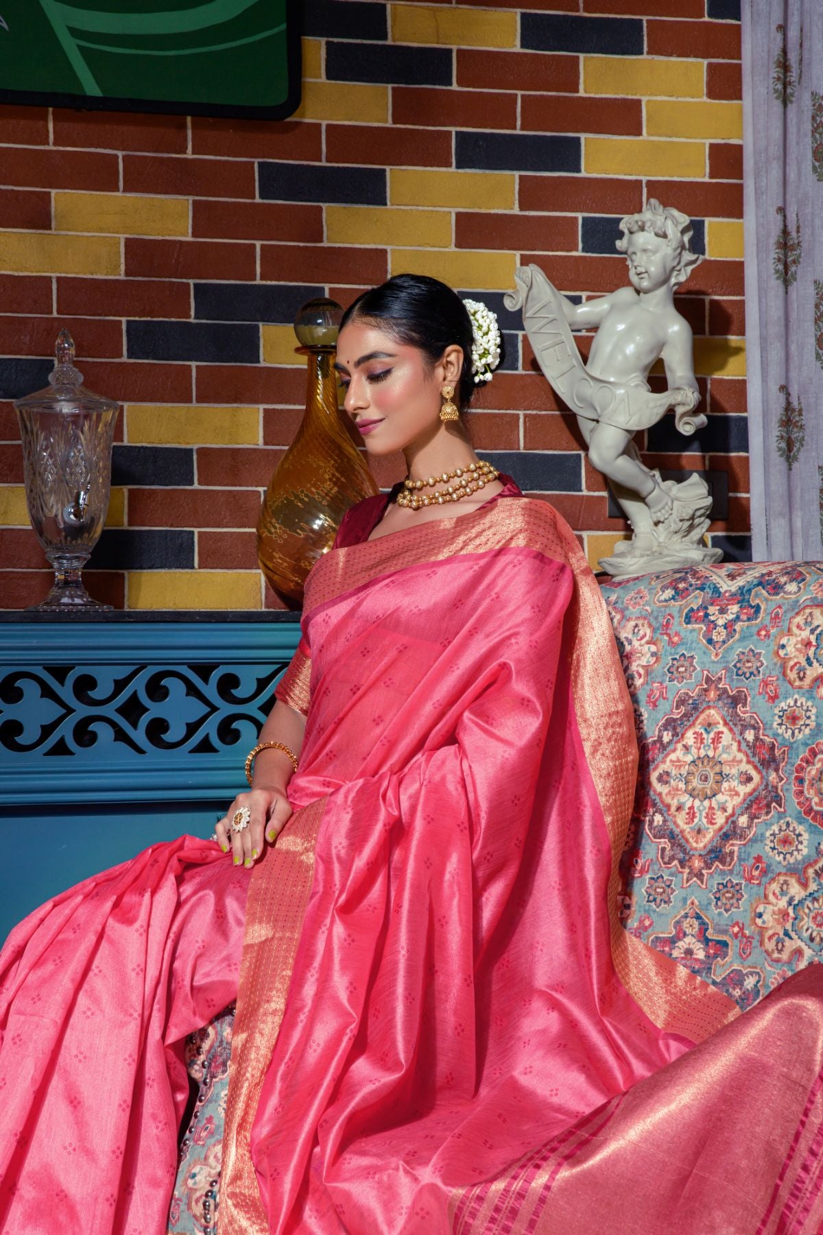 Women's Rani Pink Woven Paithani Silk Saree with Tassels - Vishnu Weaves