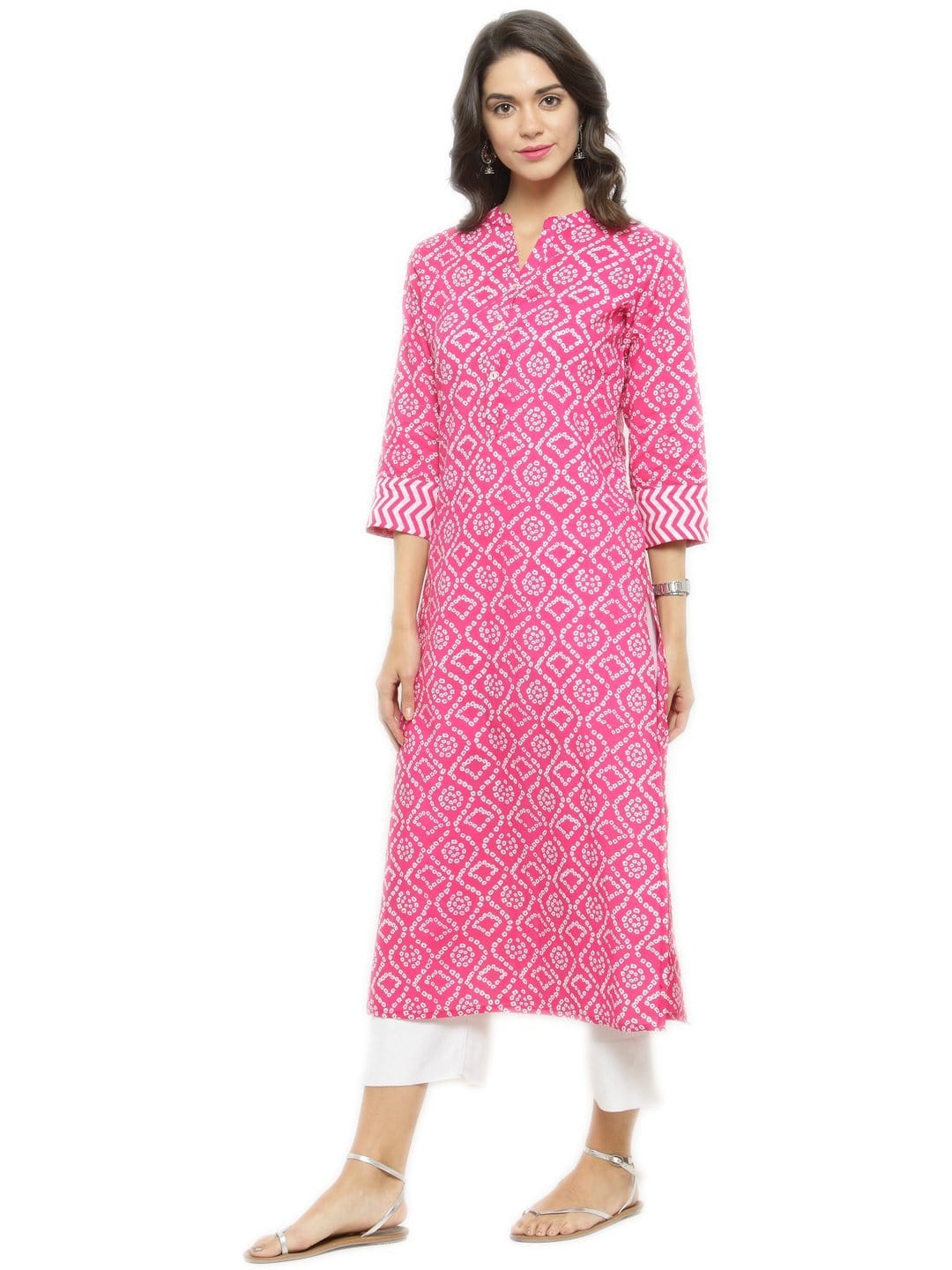 Women's Pink Printed Straight Kurta - Varanga