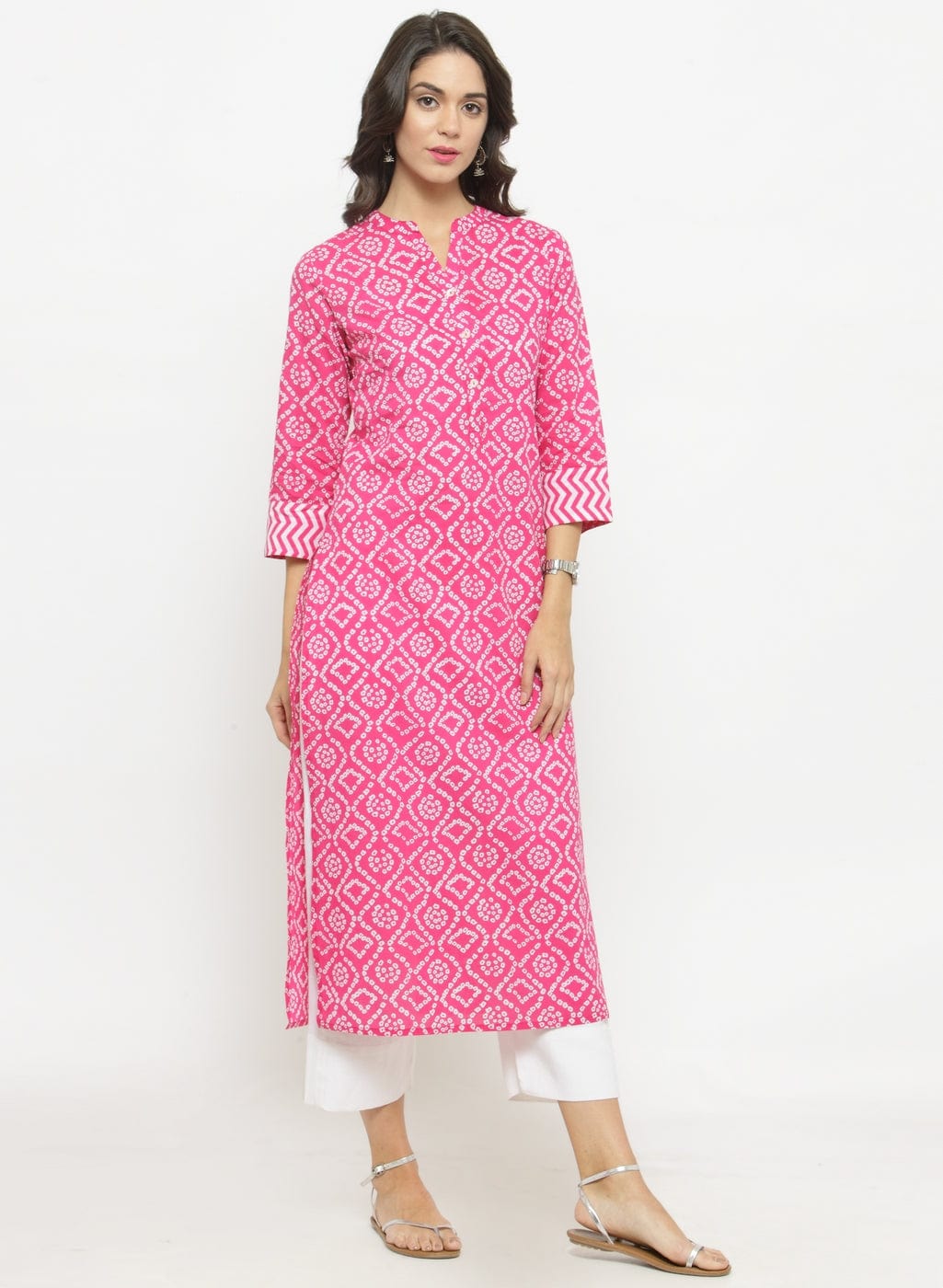 Women's Pink Printed Straight Kurta with Pants - Varanga