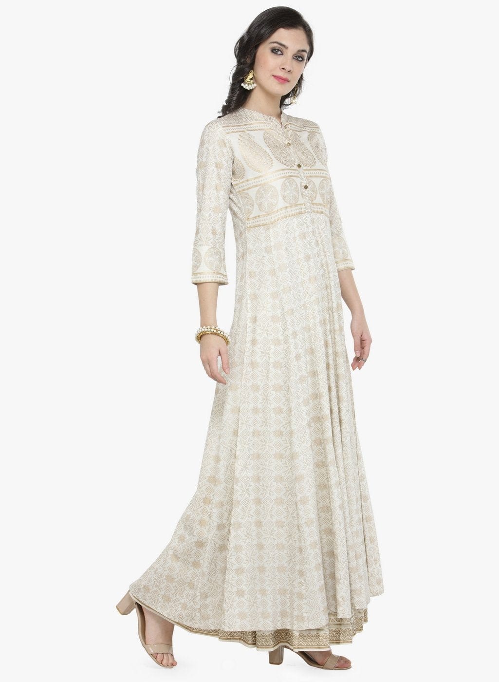 Women's Off-White Printed Maxi Dress - Varanga
