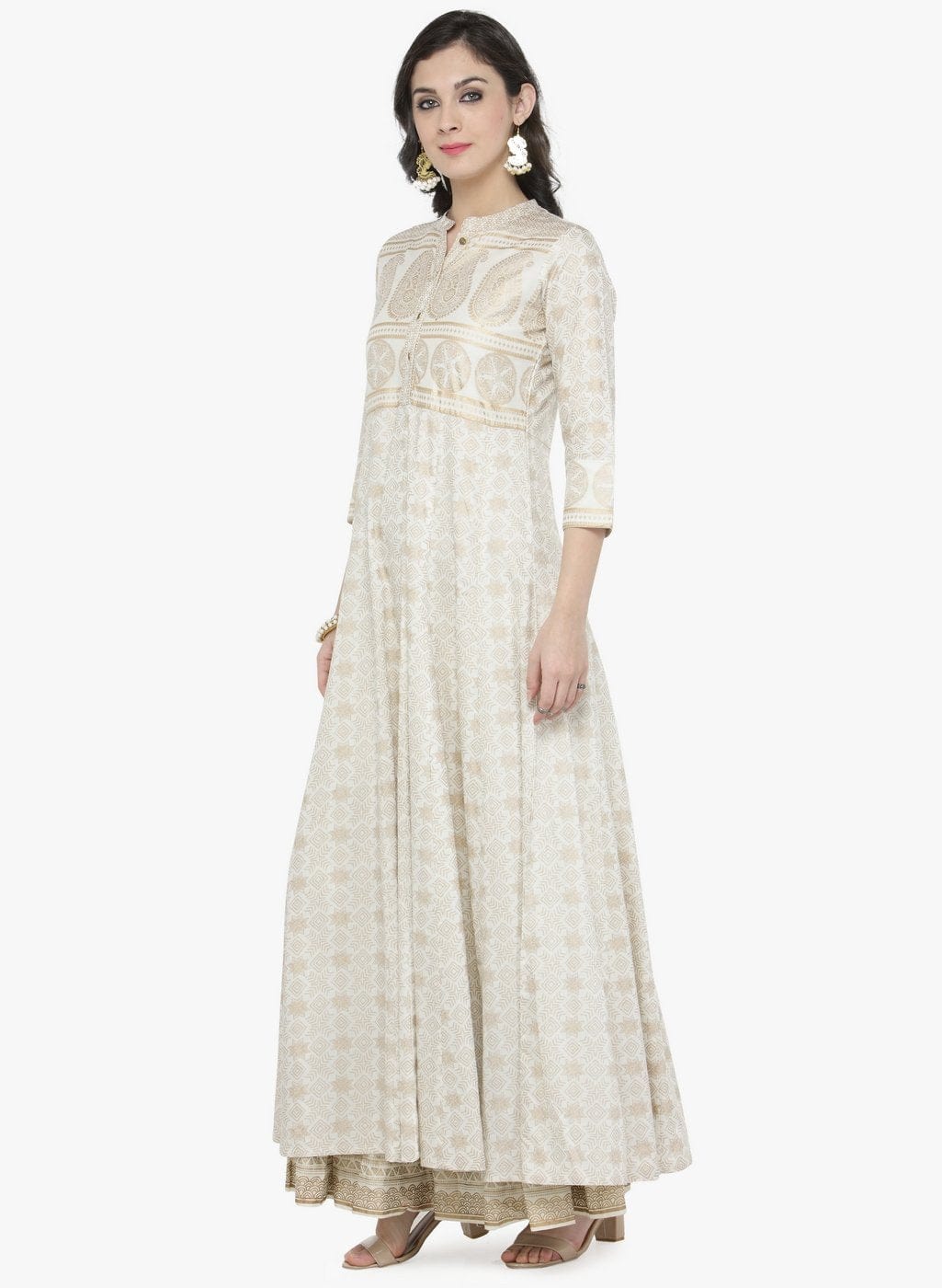 Women's Off-White Printed Maxi Dress - Varanga