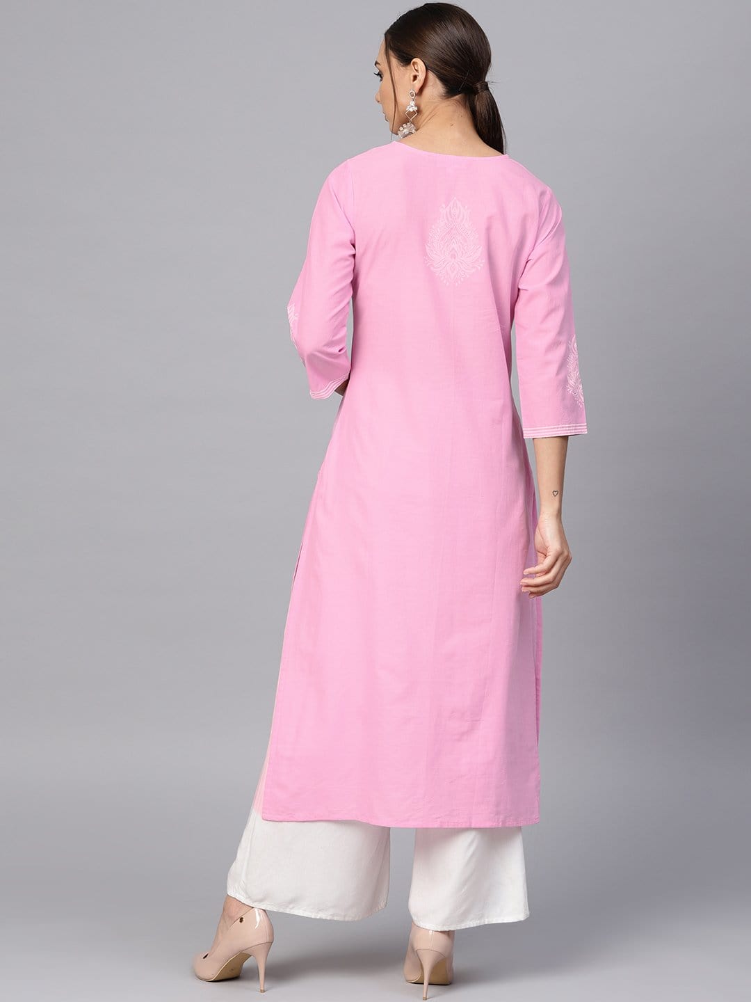 Women's Pink Printed A-Line Kurta - Varanga