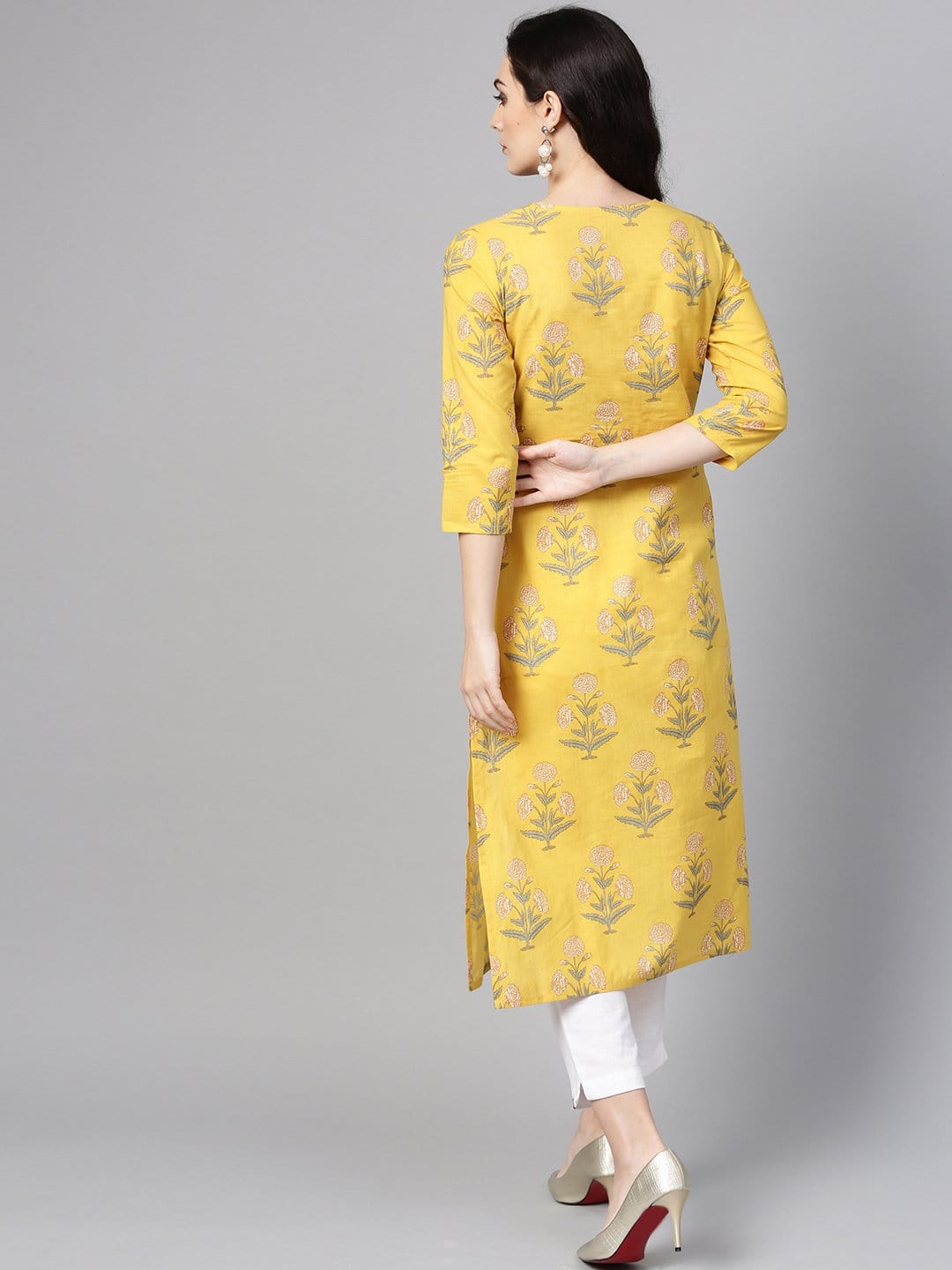 Women's Mustard Marigold Cotton Straight Kurta - Varanga