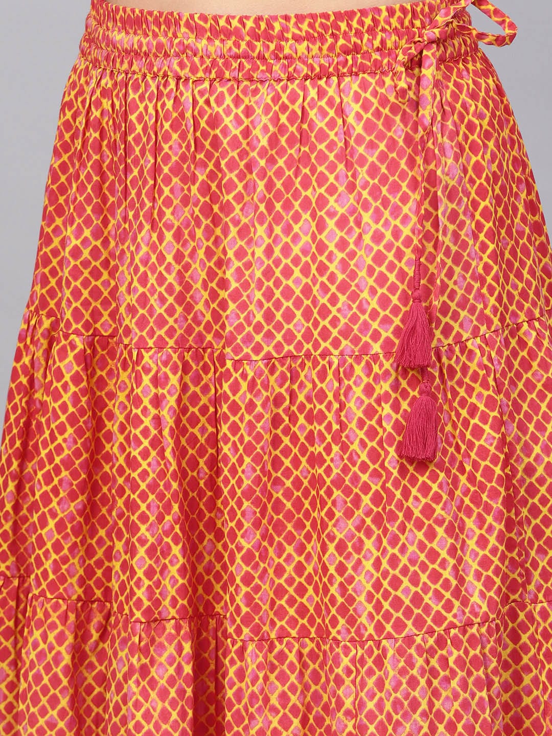 Women's Rust And Mustard Printed Flared Long Skirt - Varanga