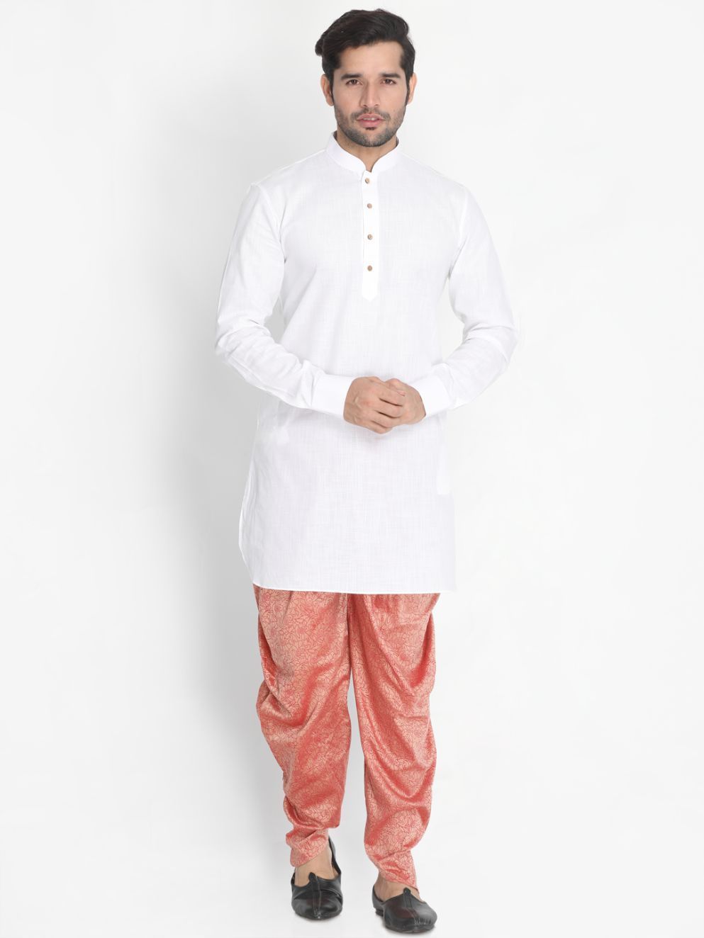 Men's Pink Cotton Silk Blend Dhoti