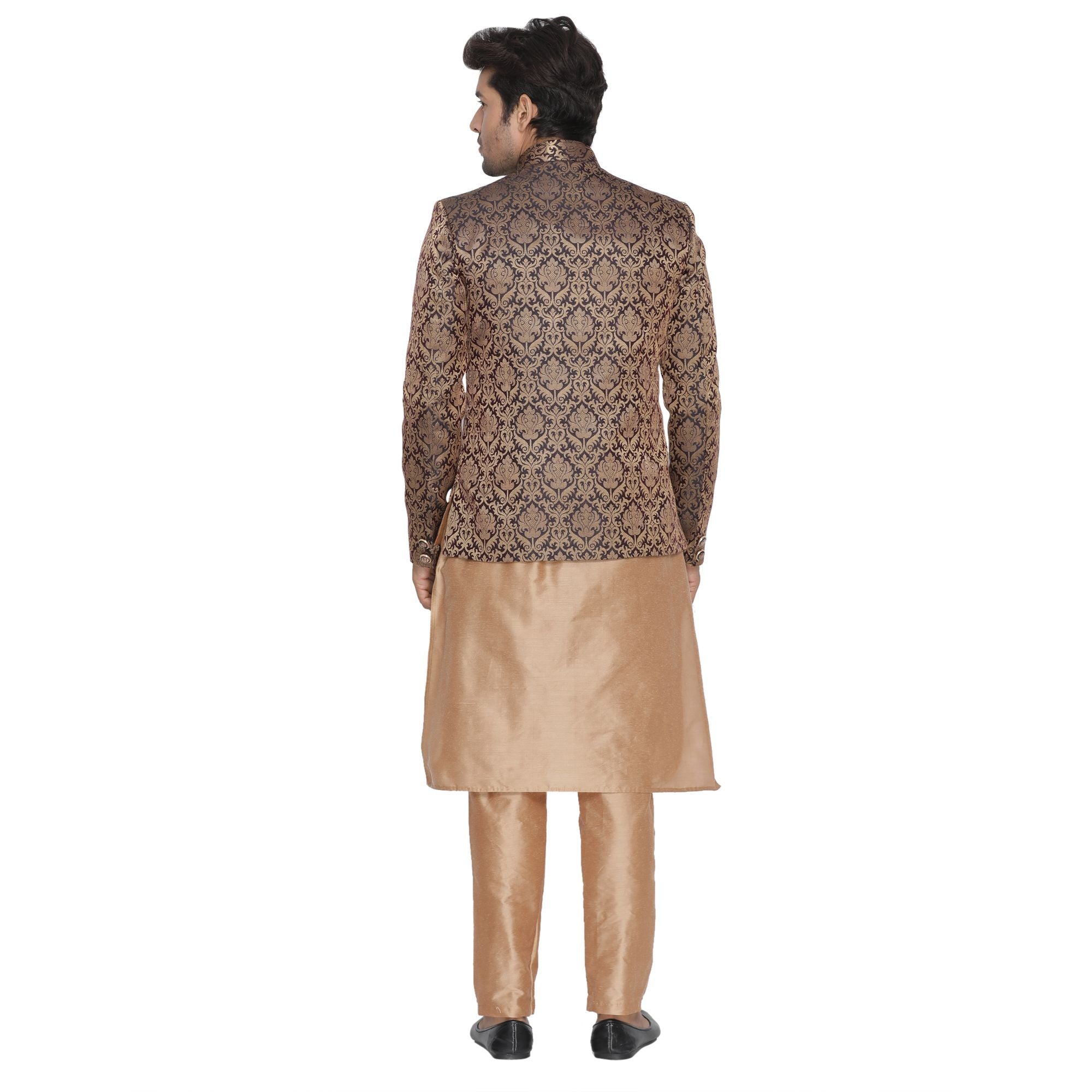 Men's Brown Silk Blend Prince Coat - Vastramay