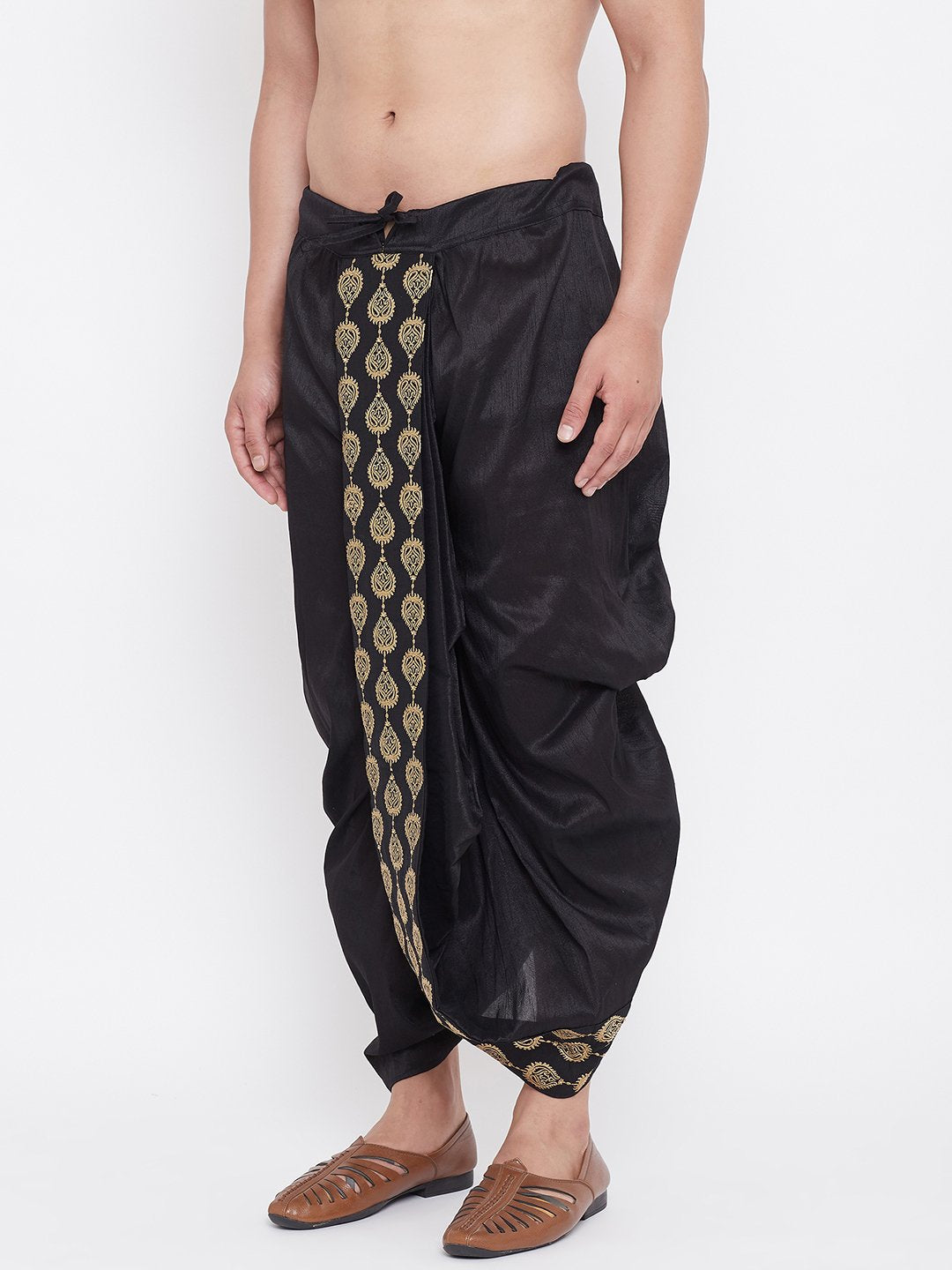 Men's Black Silk Blend Embroidered Dhoti - Vastramay