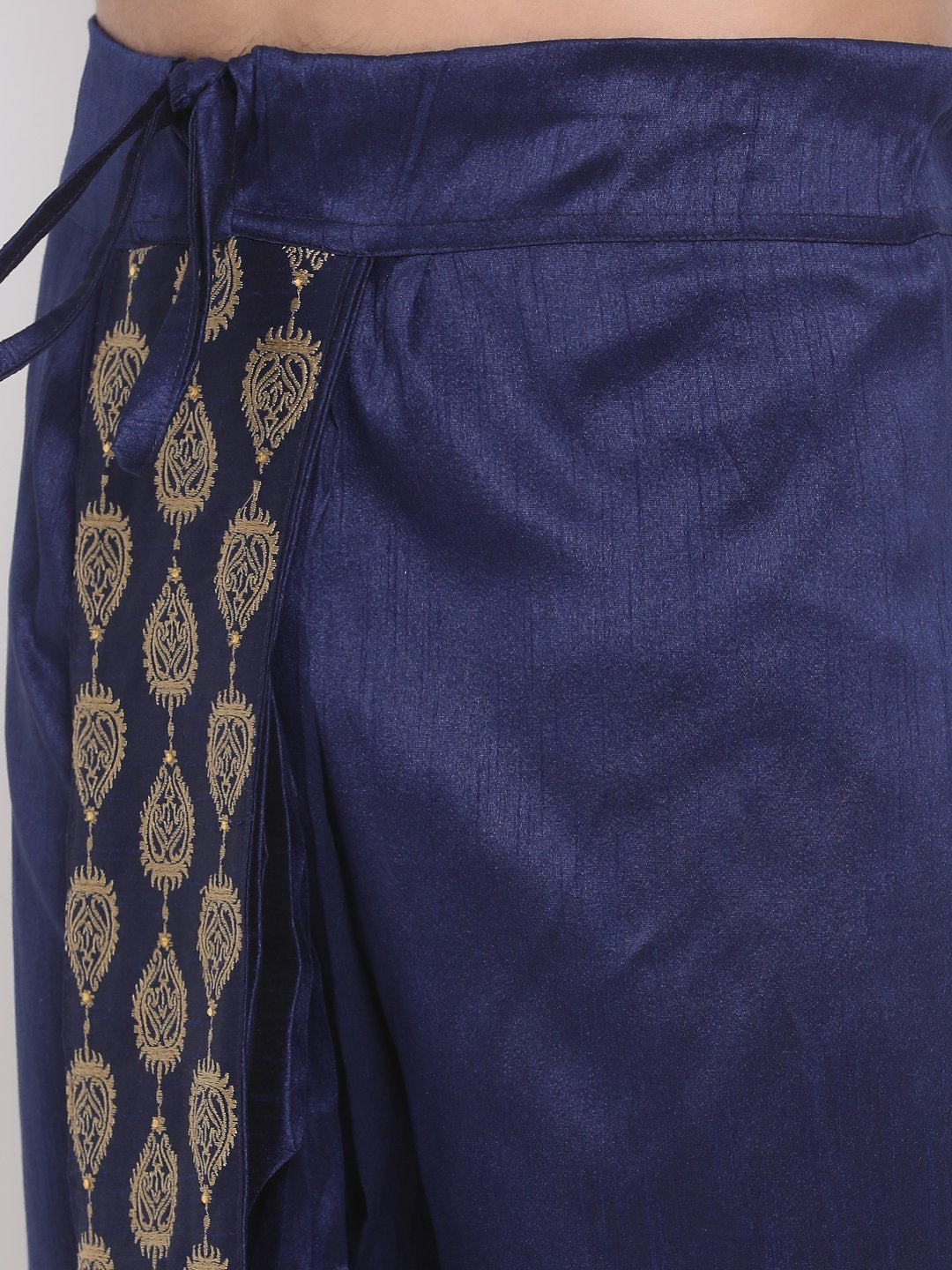 Men's Navy Blue Embroidered Dhoti Pant - Vastramay