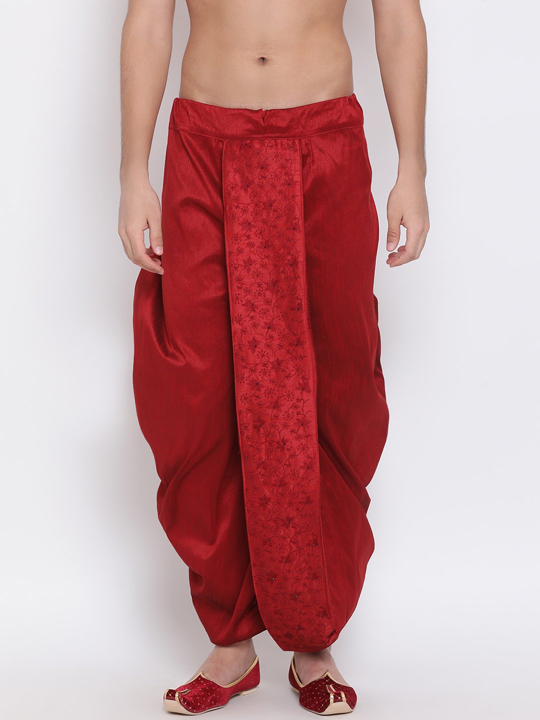 Men's Maroon Embroidered Dhoti Pant - Vastramay